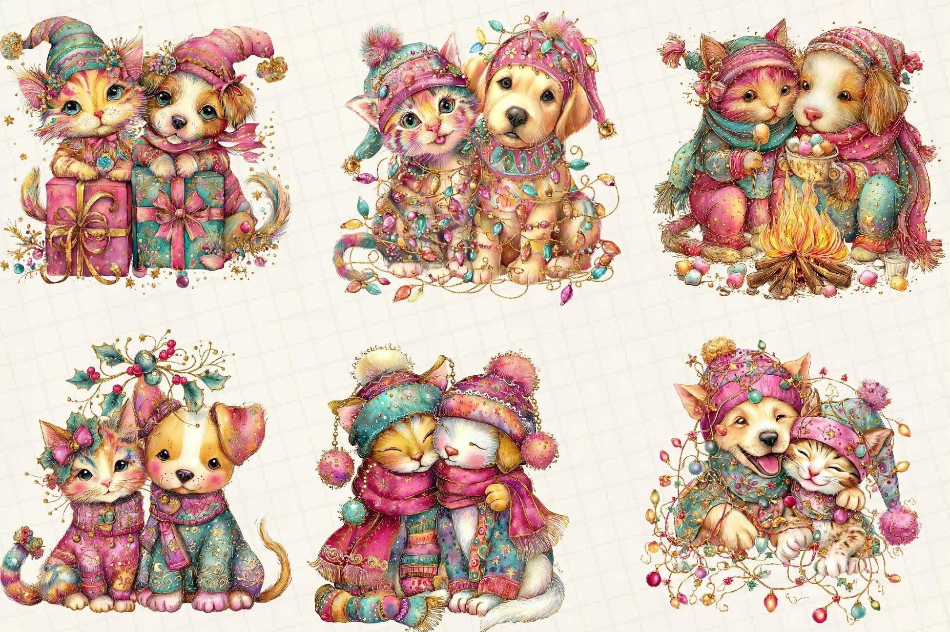 Whimsical Winter Cat & Dog Clipart Bundle - CraftNest - Digital Crafting and Art