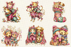 Whimsical Winter Cat & Dog Clipart Bundle - CraftNest - Digital Crafting and Art