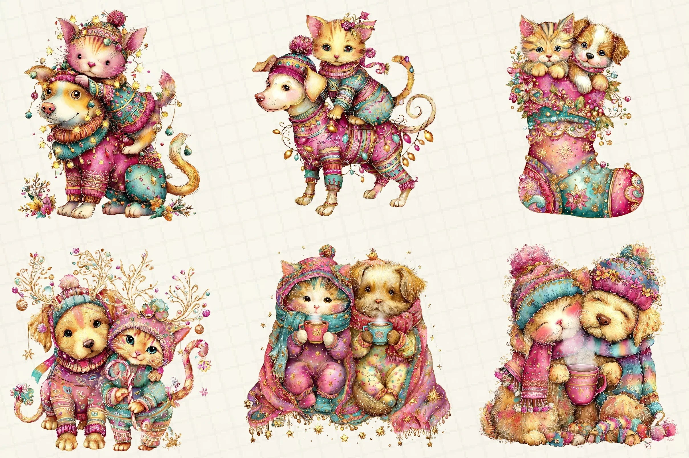 Whimsical Winter Cat & Dog Clipart Bundle - CraftNest - Digital Crafting and Art