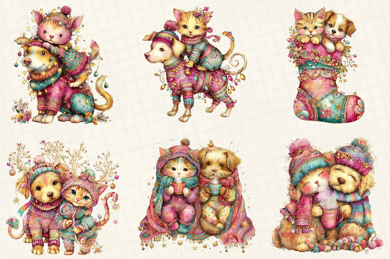 Whimsical Winter Cat & Dog Clipart Bundle - CraftNest - Digital Crafting and Art