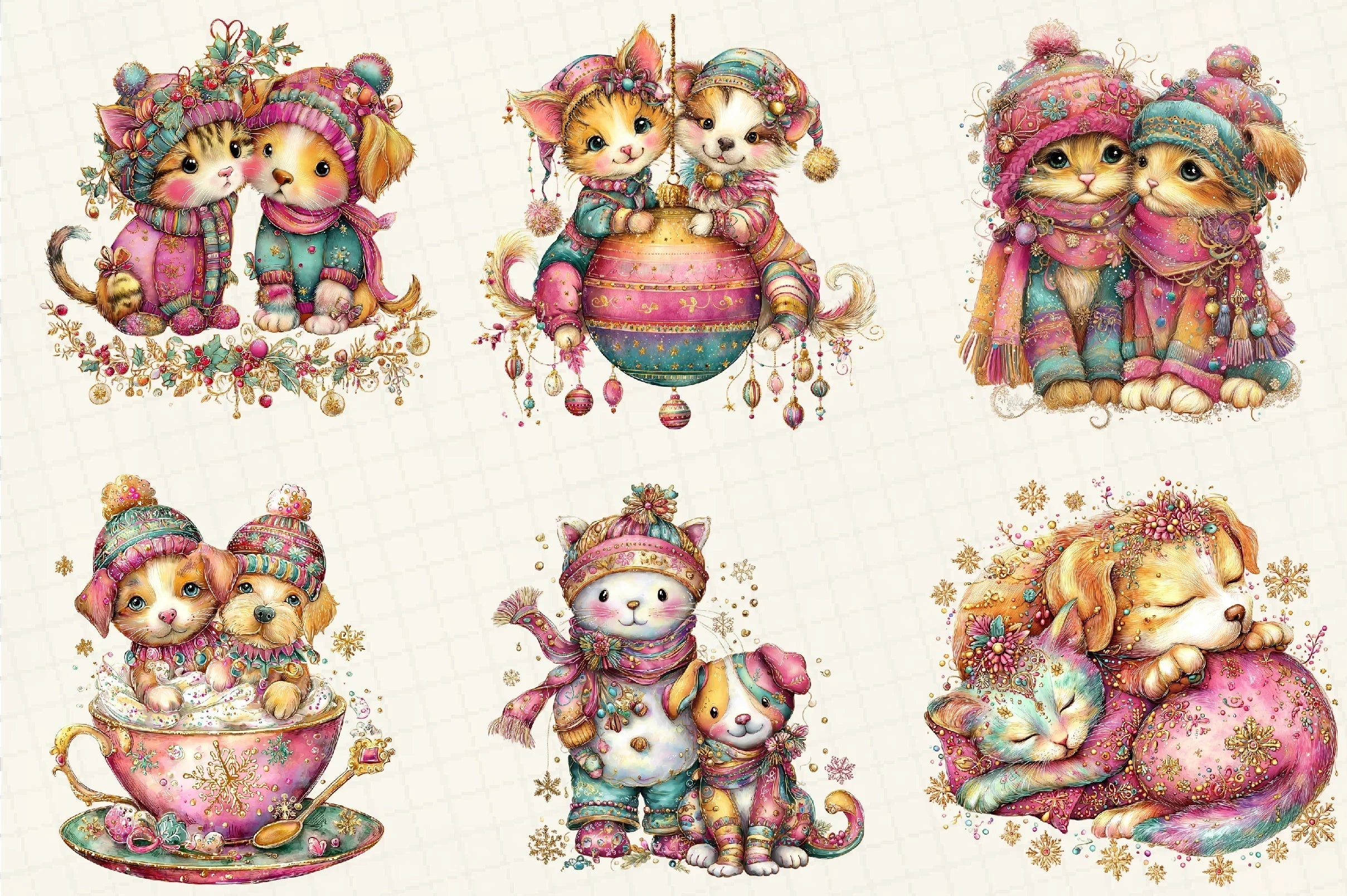Whimsical Winter Cat & Dog Clipart Bundle - CraftNest - Digital Crafting and Art