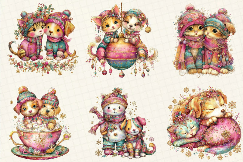 Whimsical Winter Cat & Dog Clipart Bundle - CraftNest - Digital Crafting and Art