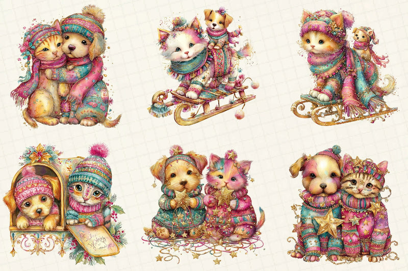 Whimsical Winter Cat & Dog Clipart Bundle - CraftNest - Digital Crafting and Art