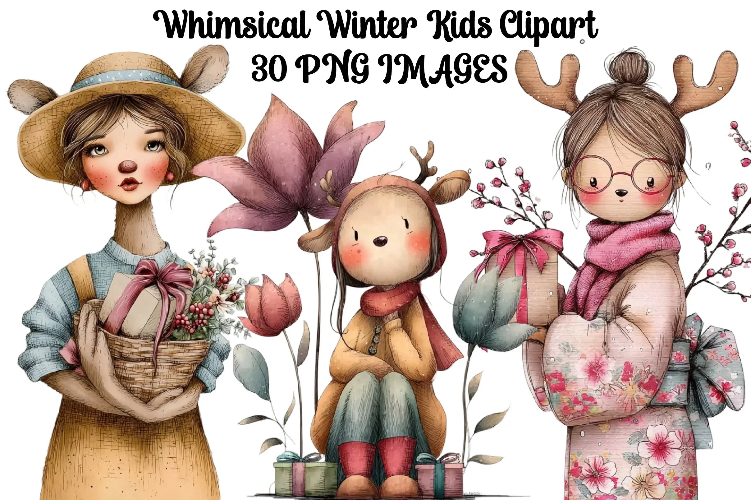 Whimsical Winter Kids Clipart Bundle - CraftNest - Digital Crafting and Art