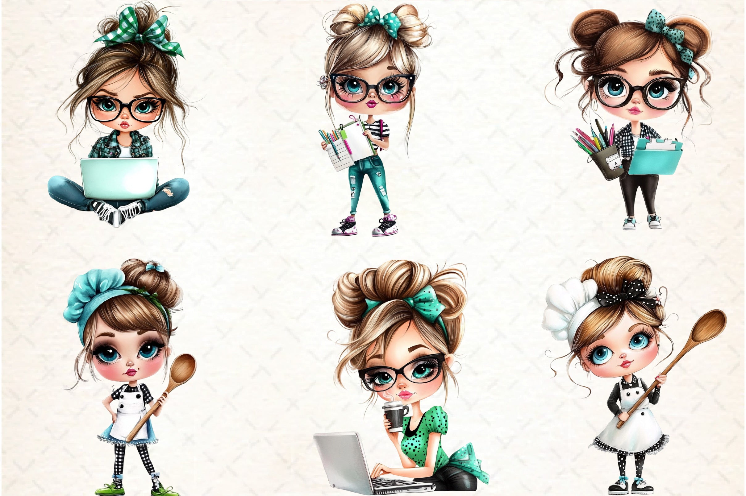 Whimsical Working Girl Clipart Bundle