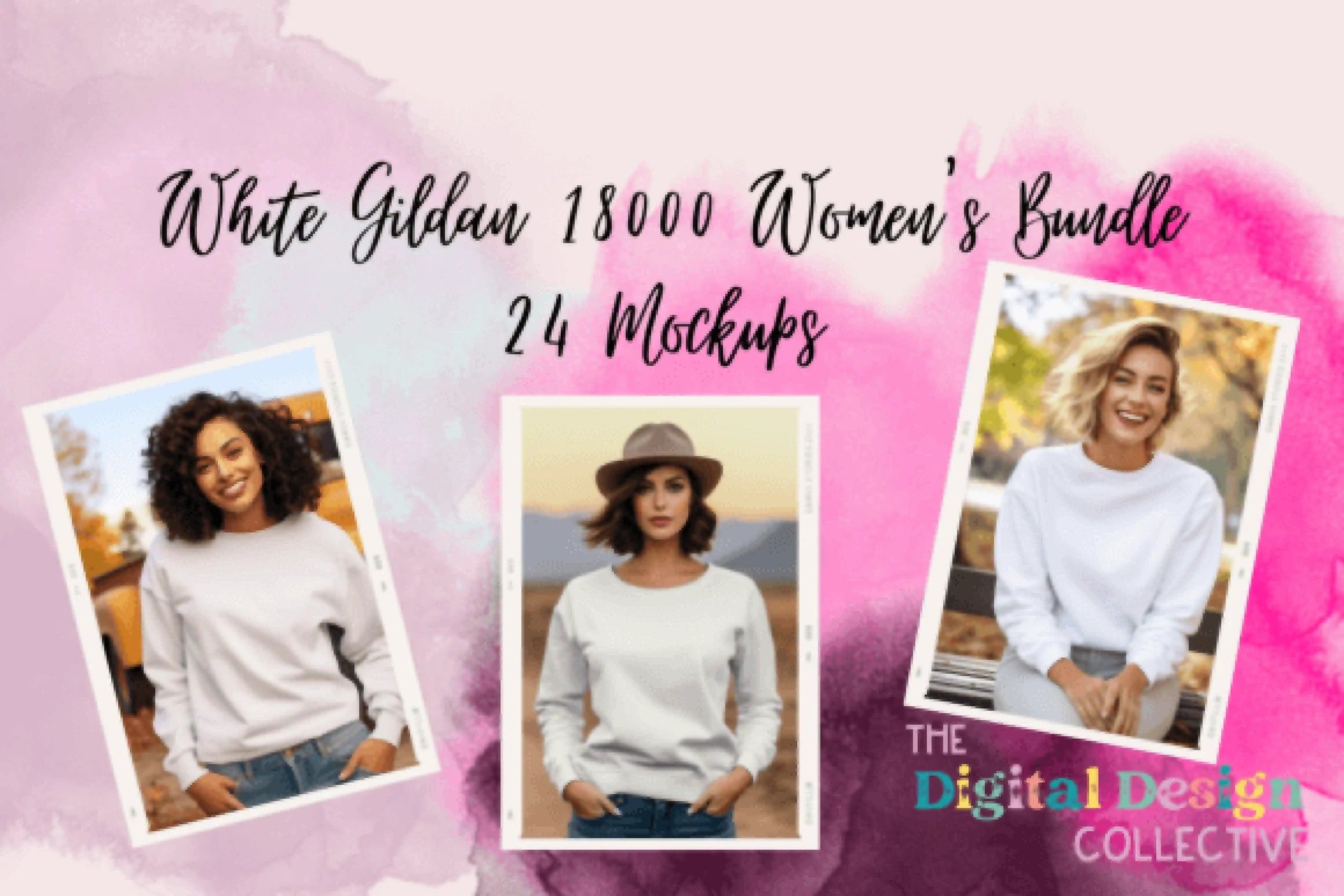 White Gildan 18000 Women's Mockup Bundle - CraftNest - Digital Crafting and Art