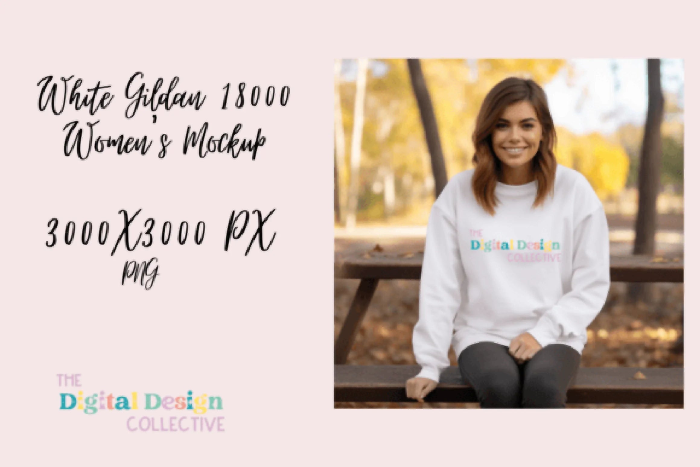 White Gildan 18000 Women's Mockup - CraftNest - Digital Crafting and Art