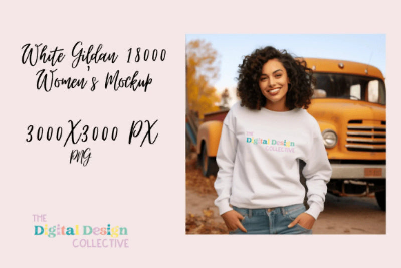 White Gildan 18000 Women's Sweatshirt Mockup - CraftNest - Digital Crafting and Art