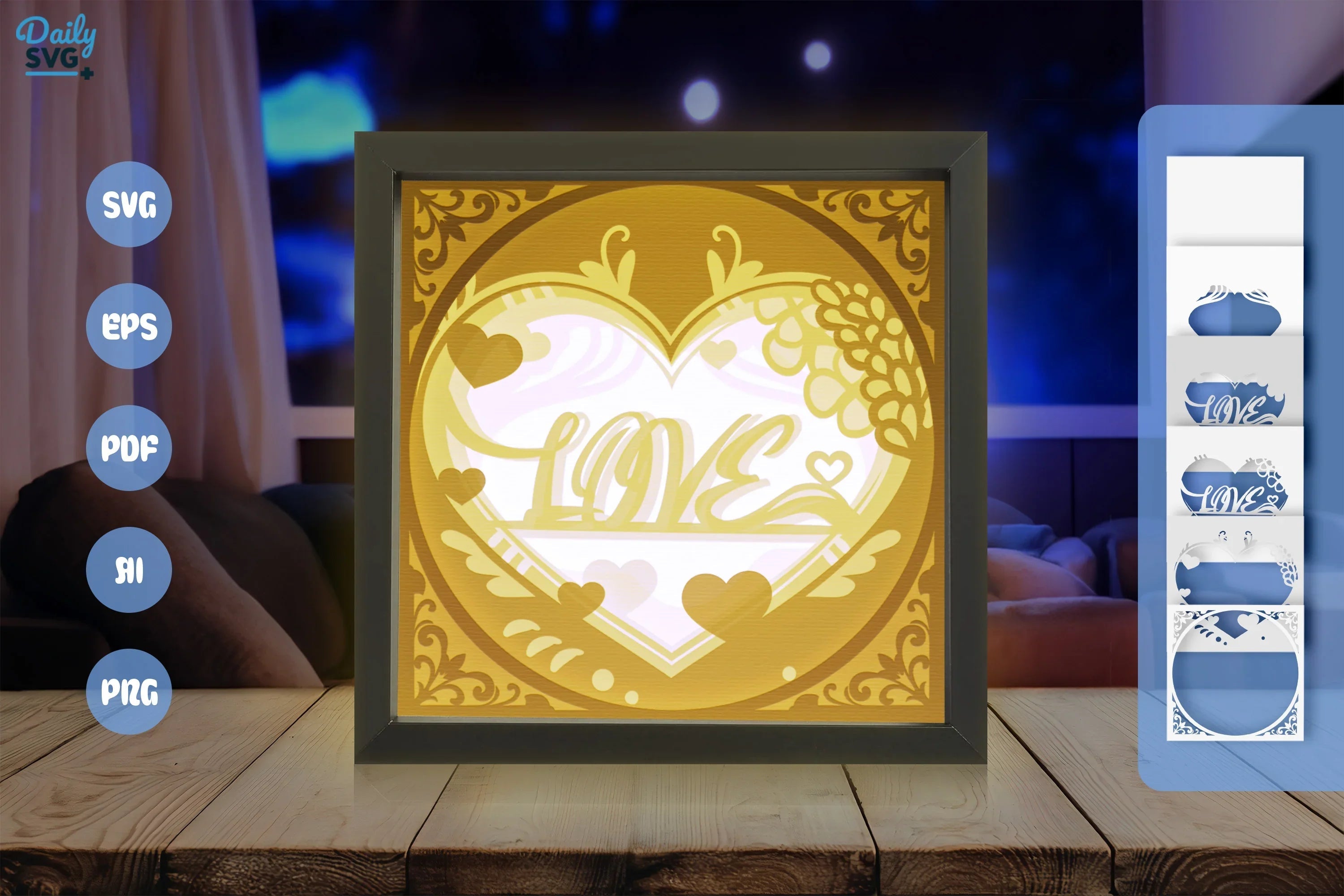 White Heart Valentine Papercut Shadow Box SVG Bundle - CraftNest - Digital Crafting and Art