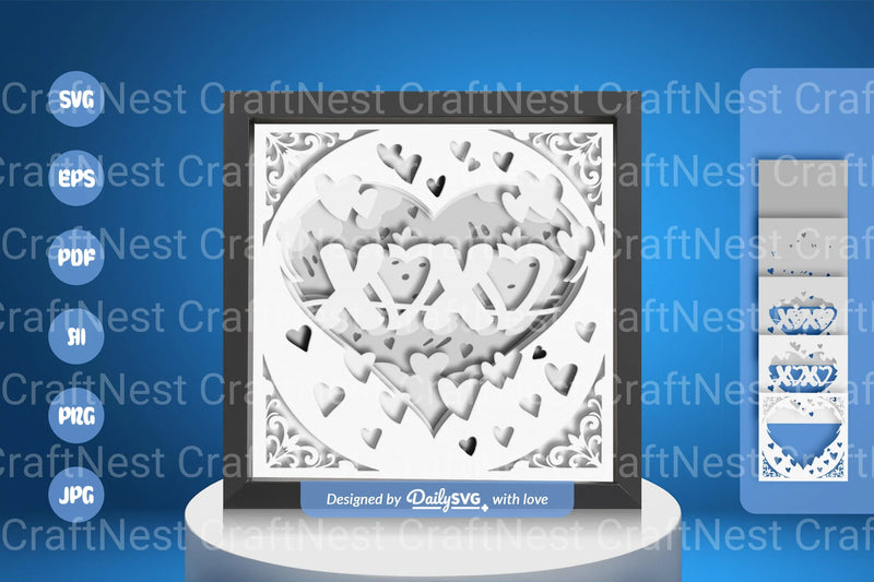 White Heart XOXO Valentine Papercut SVG Bundle - CraftNest - Digital Crafting and Art