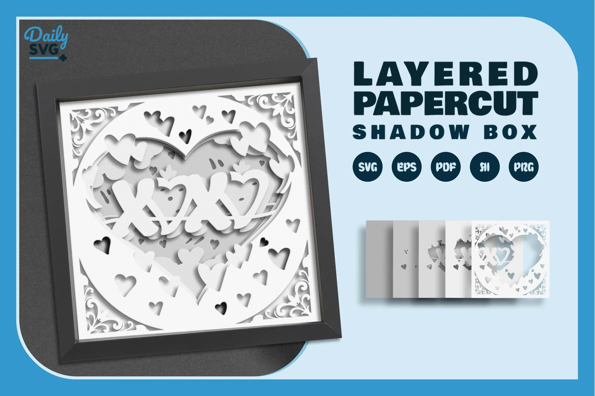 White Heart XOXO Valentine Papercut SVG Bundle - CraftNest - Digital Crafting and Art