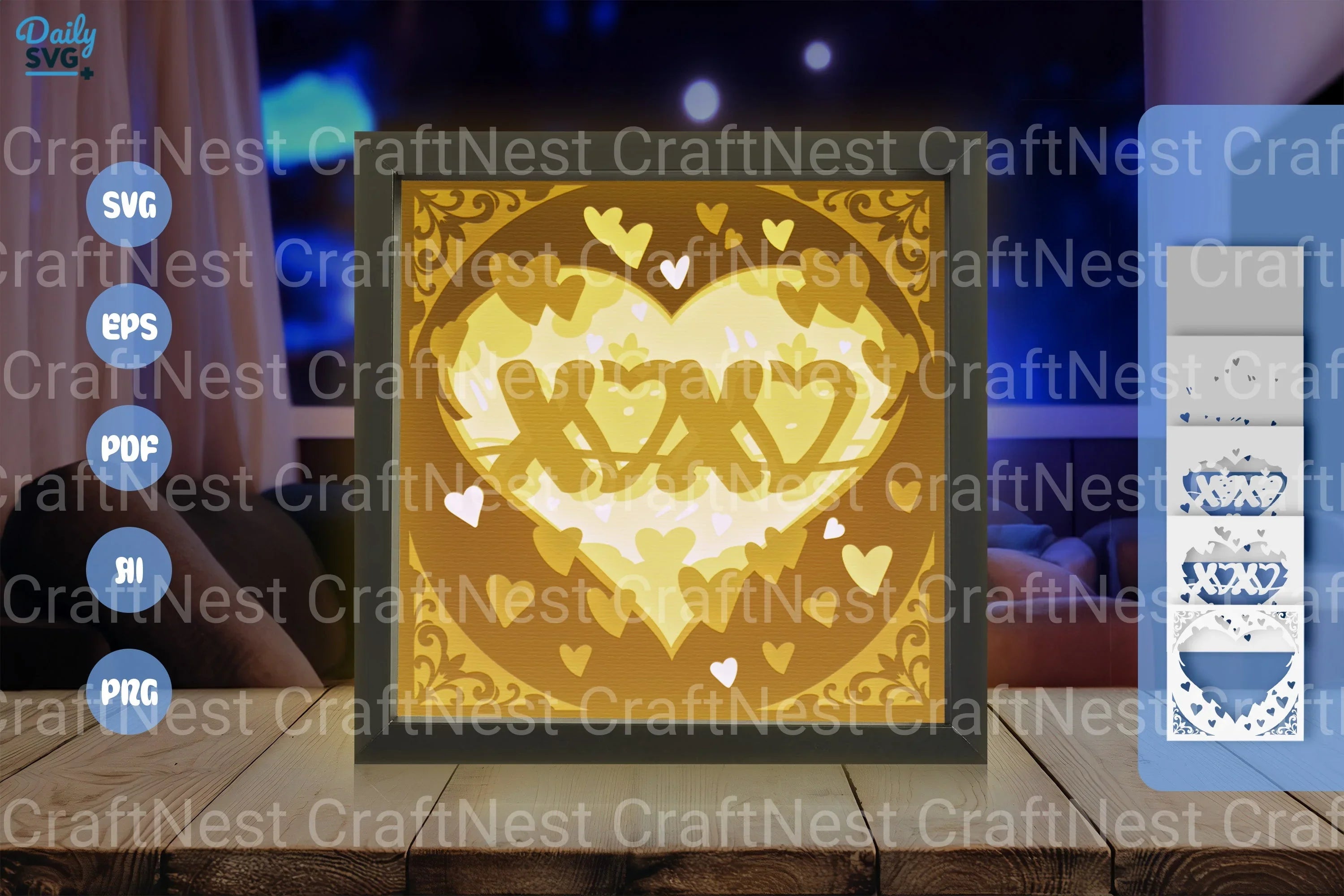 White Heart XOXO Valentine Papercut SVG Bundle - CraftNest - Digital Crafting and Art