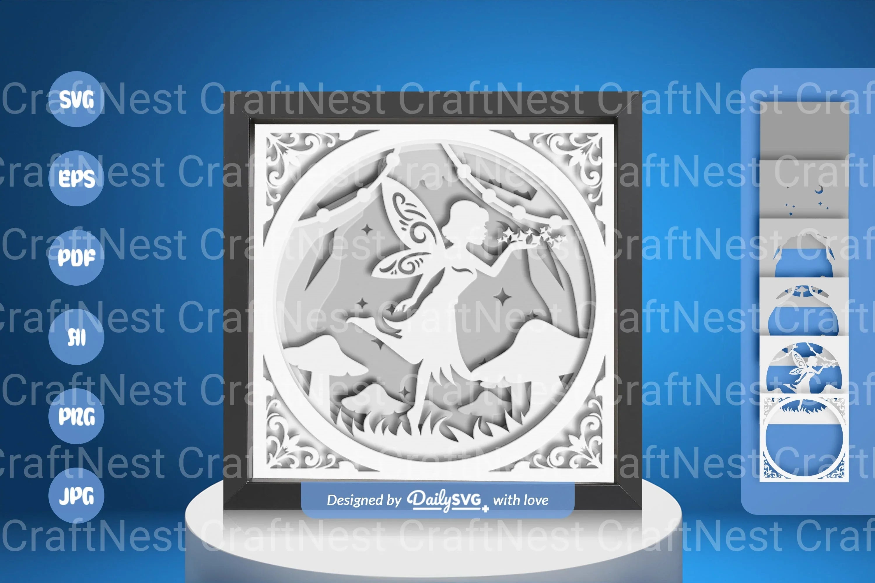 White Spring Fairy with Mushroom Papercut SVG Bundle