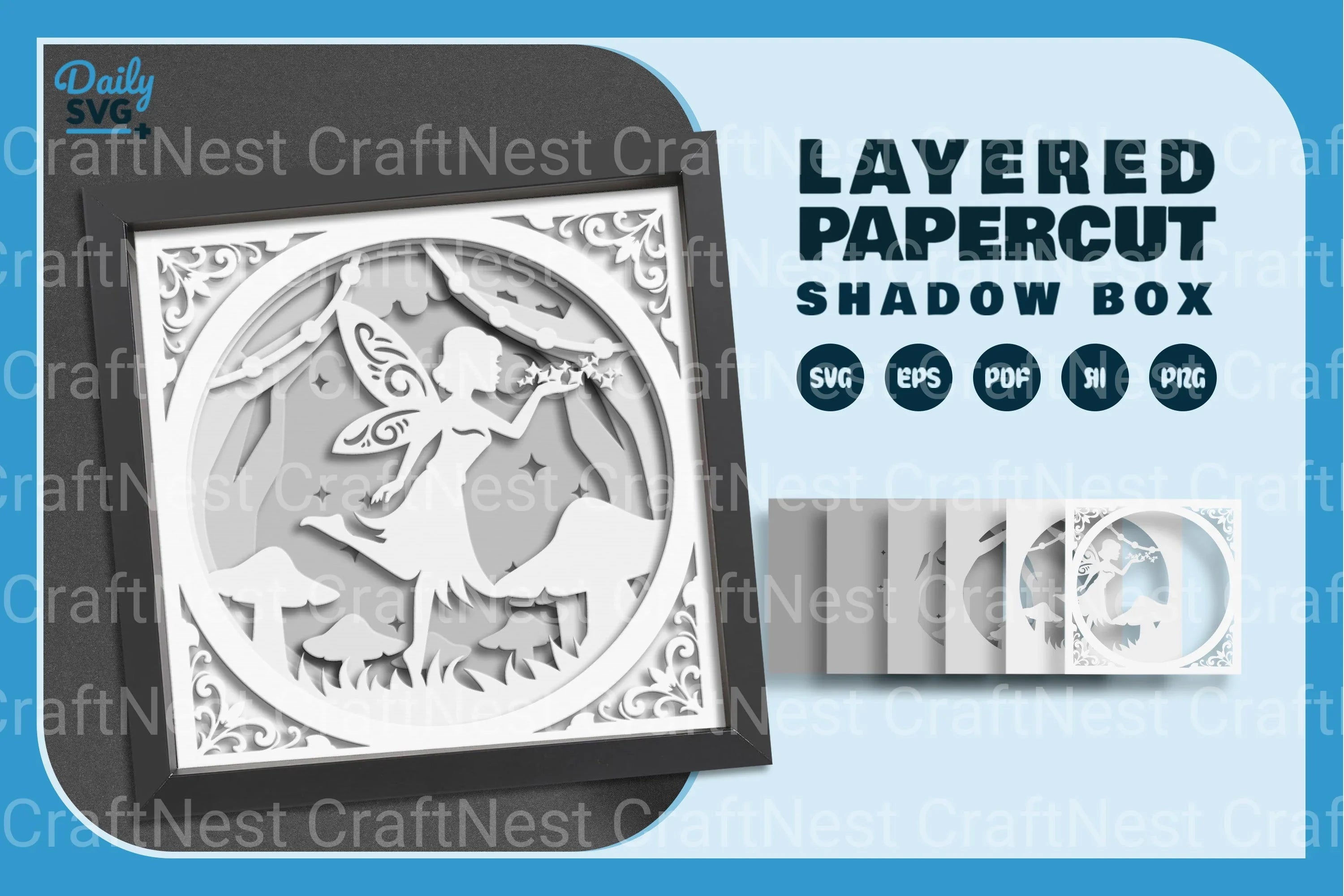 White Spring Fairy with Mushroom Papercut SVG Bundle