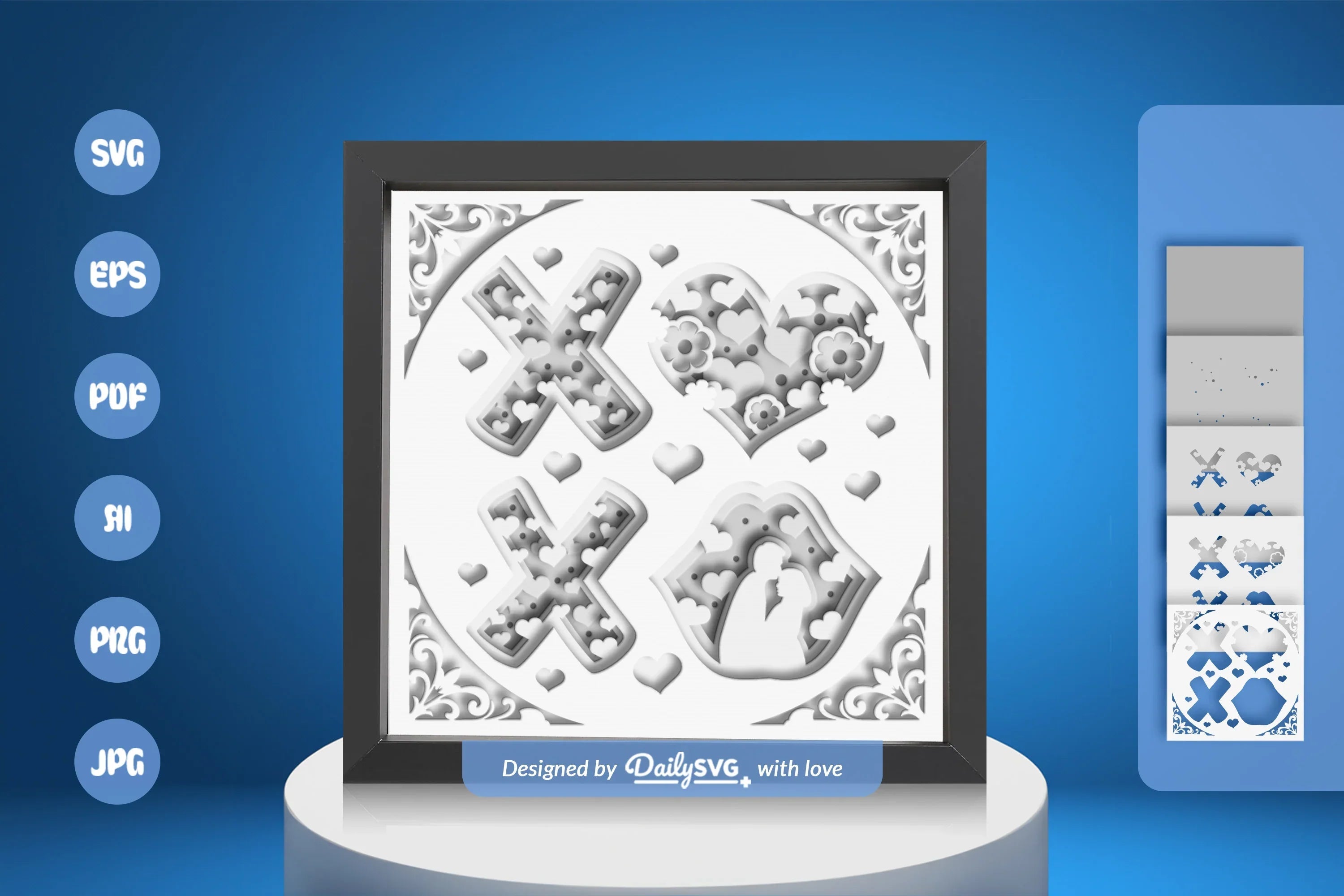 White Valentine XOXO Couple Papercut SVG Bundle - CraftNest - Digital Crafting and Art