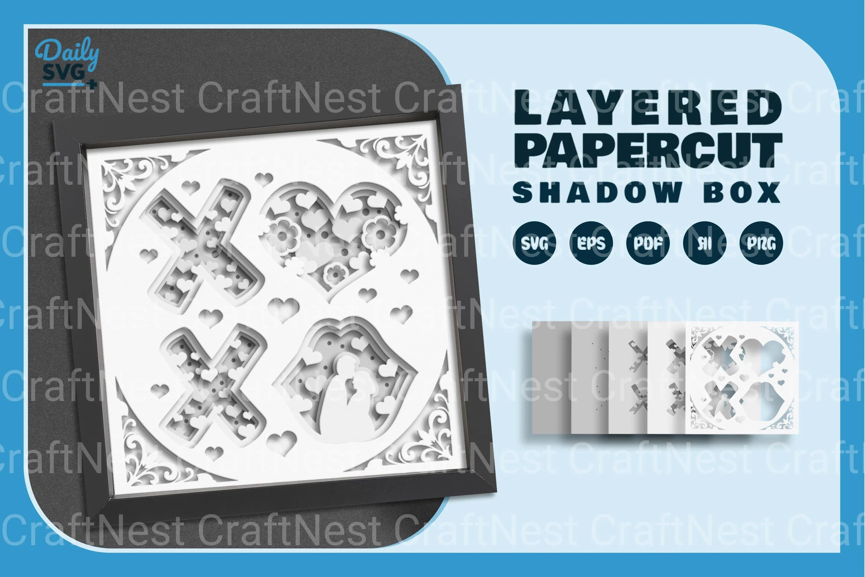 White Valentine XOXO Couple Papercut SVG Bundle