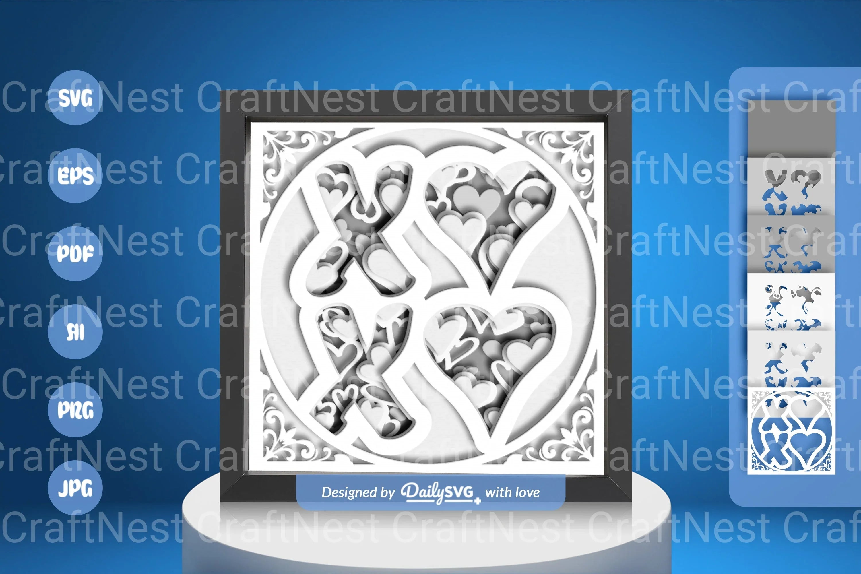 White Valentine XOXO Papercut SVG Bundle