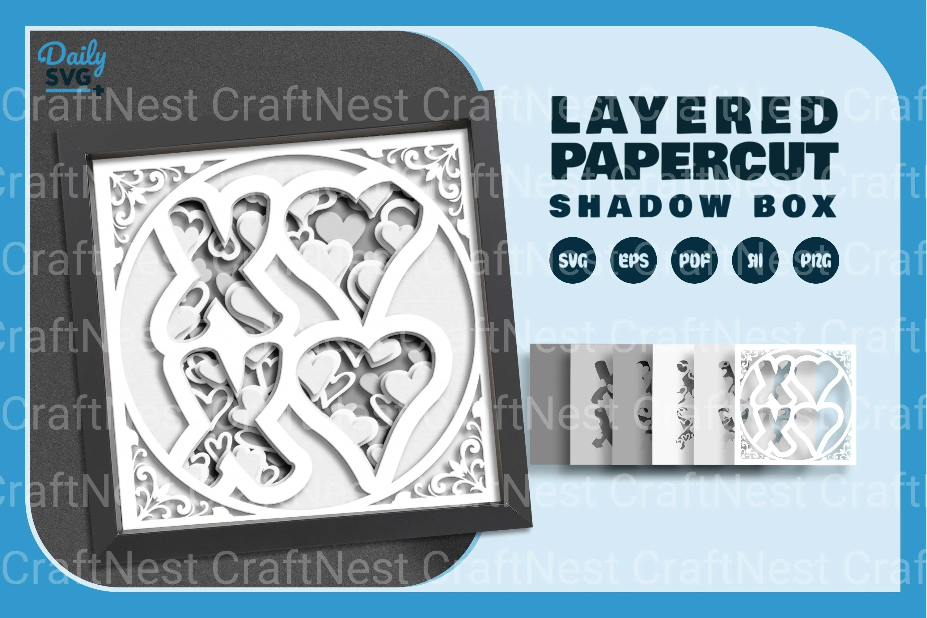 White Valentine XOXO Papercut SVG Bundle