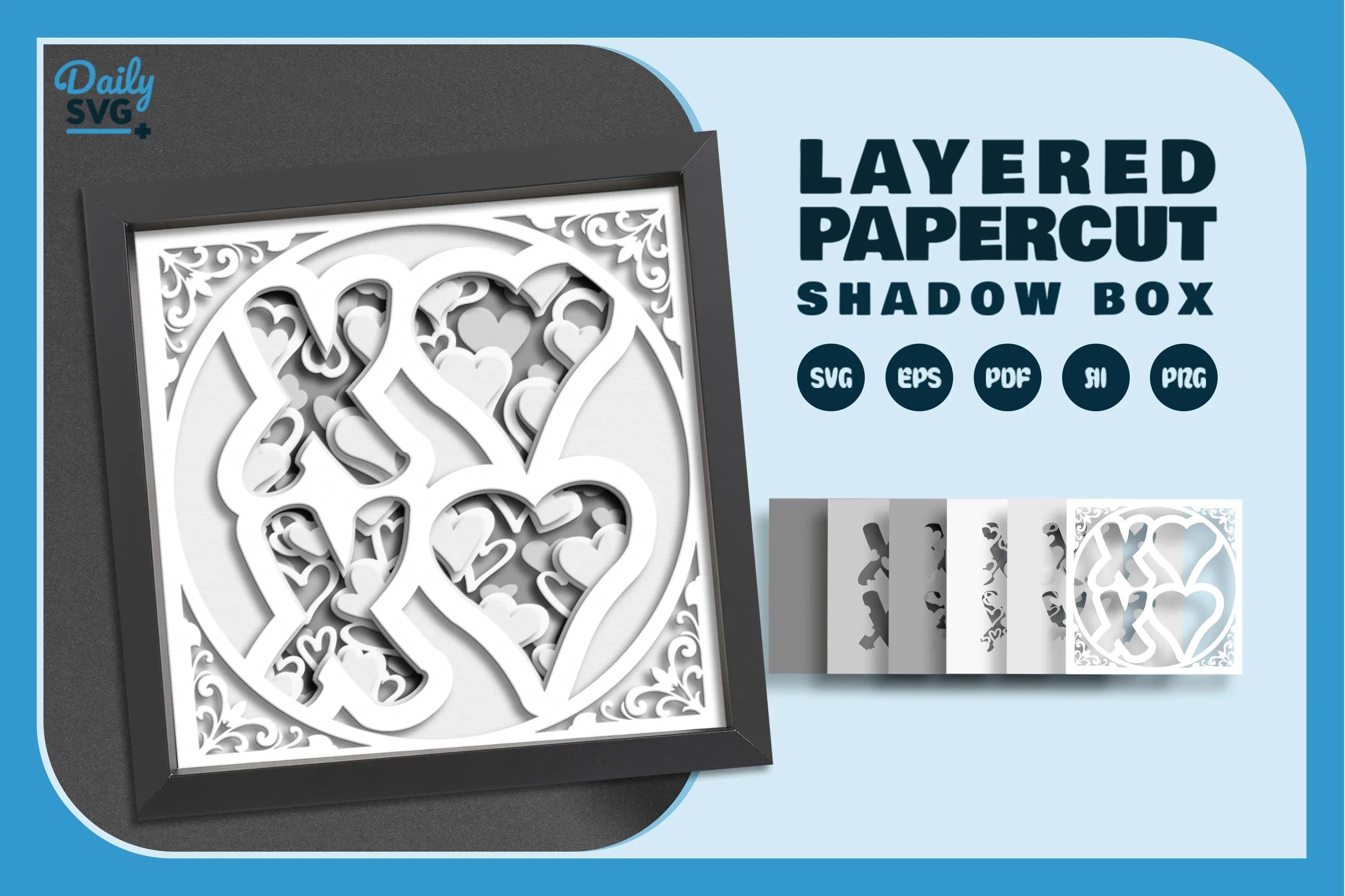 White Valentine XOXO Papercut SVG Bundle - CraftNest - Digital Crafting and Art