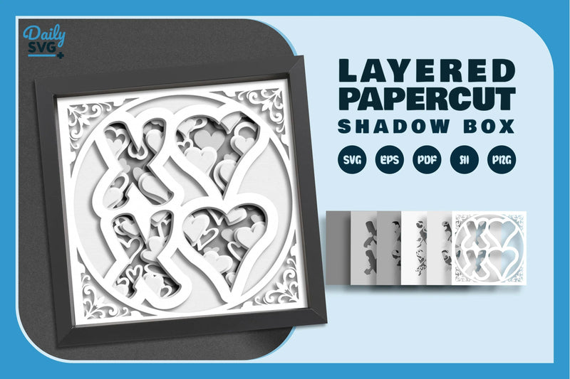 White Valentine XOXO Papercut SVG Bundle - CraftNest - Digital Crafting and Art