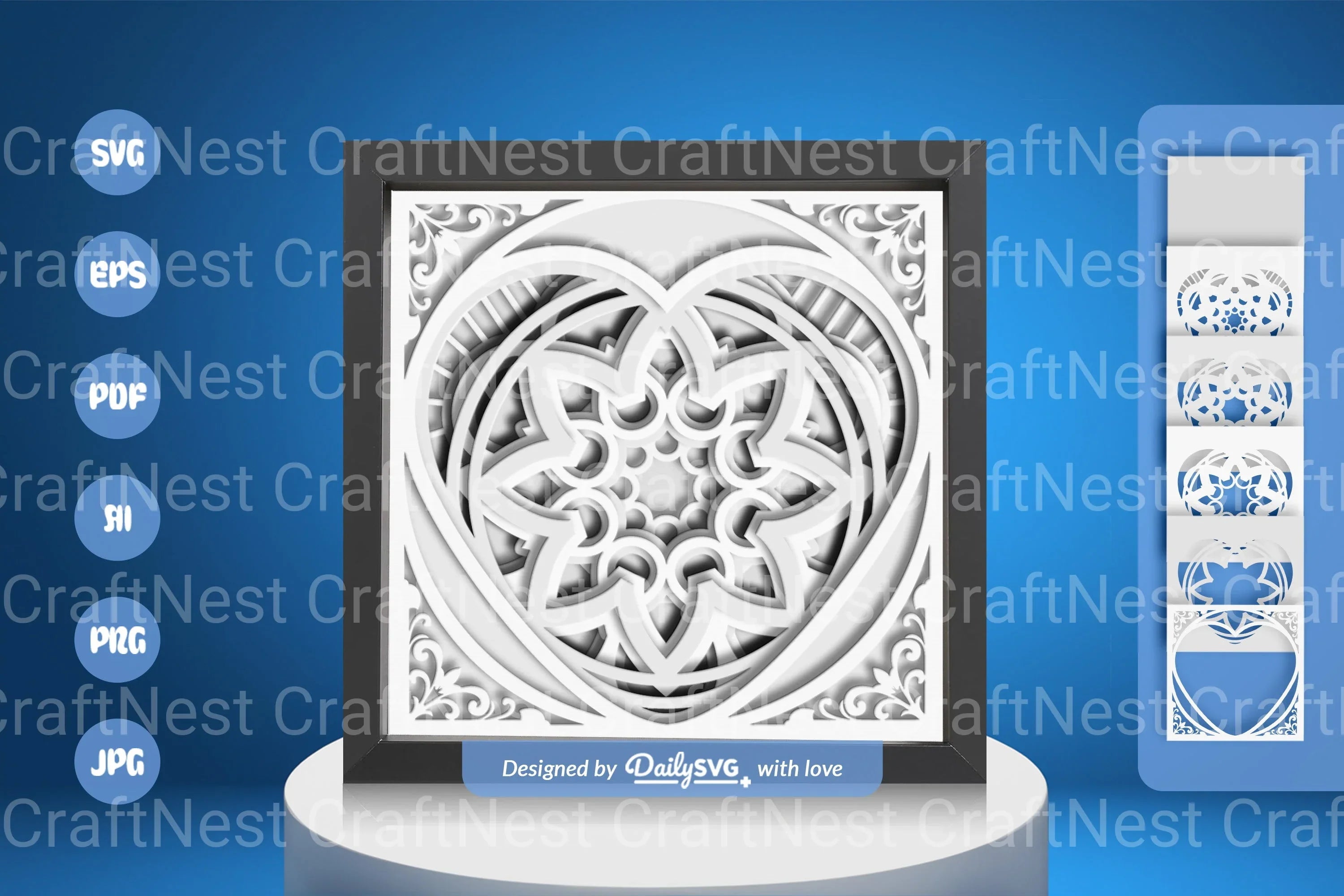 White Valentine's Mandala Heart Papercut SVG Bundle