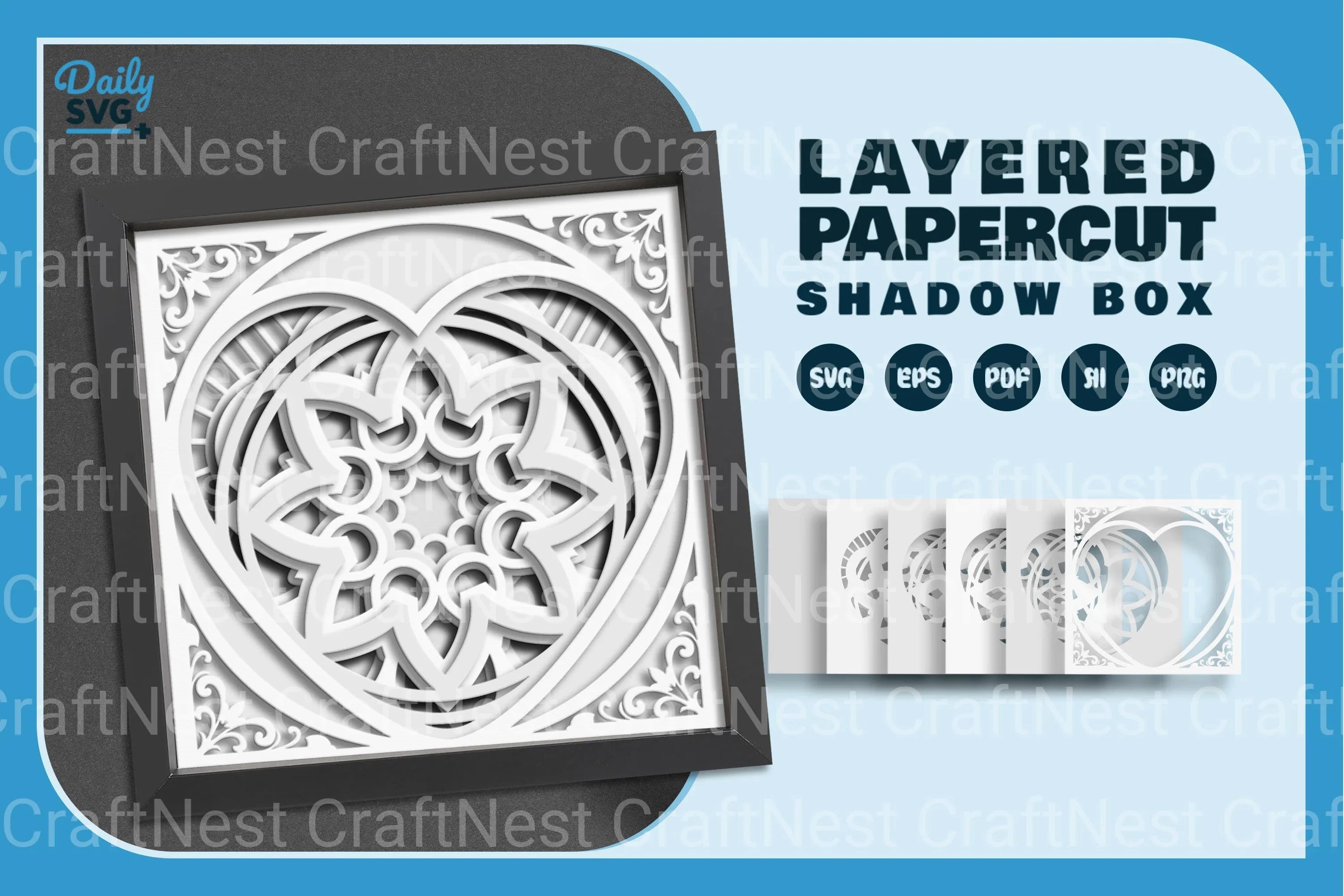 White Valentine's Mandala Heart Papercut SVG Bundle