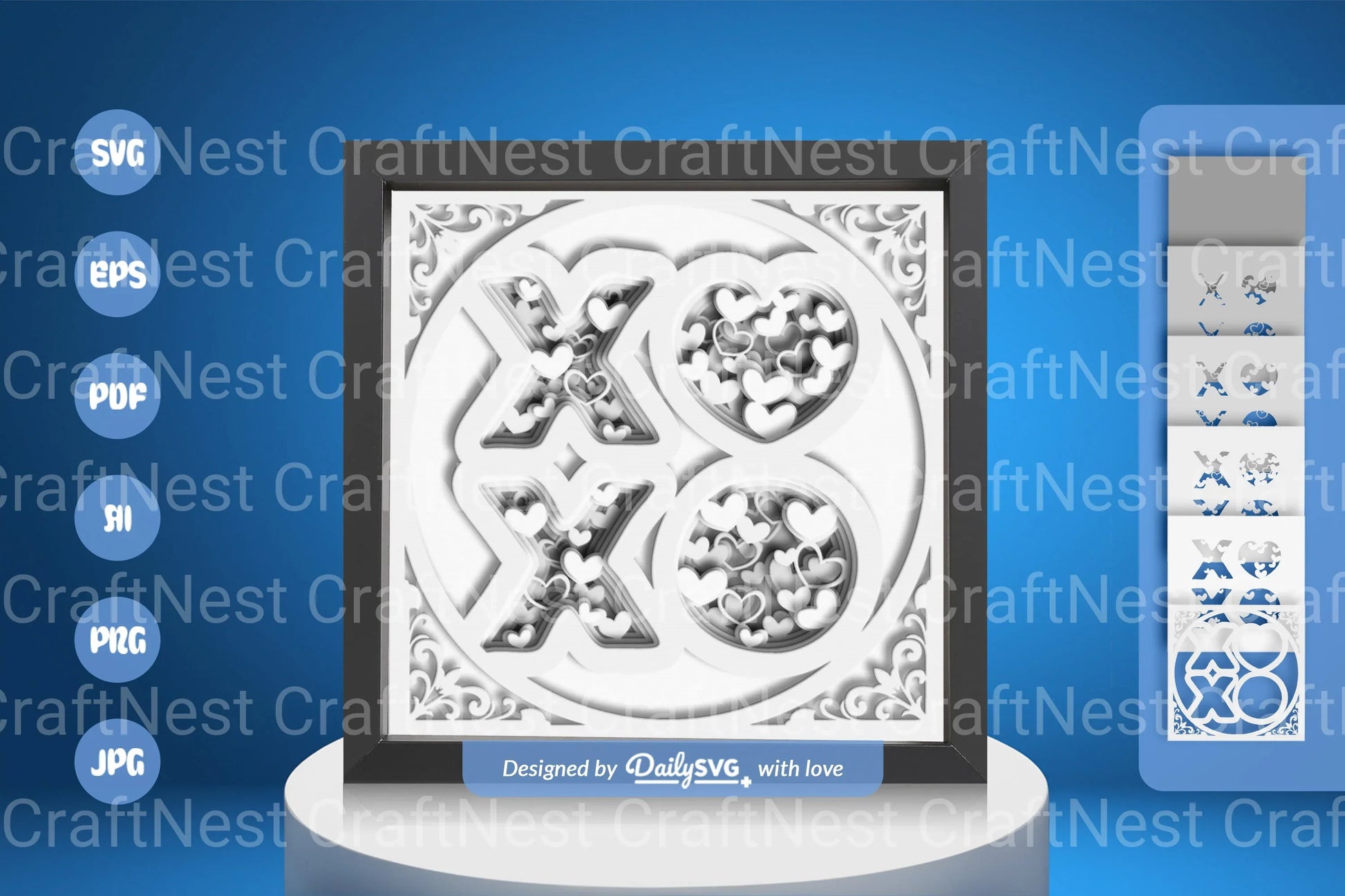 White XOXO Valentine Heart Papercut SVG Bundle - CraftNest - Digital Crafting and Art