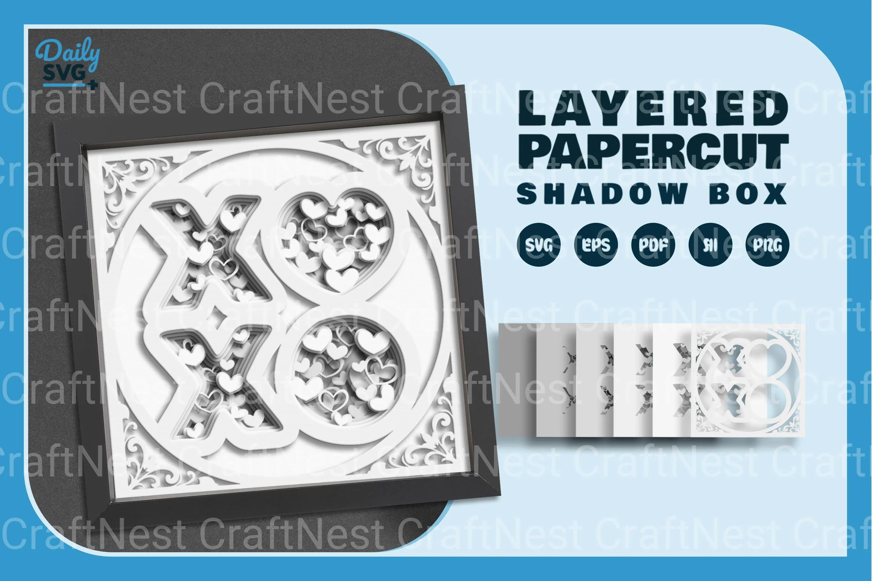 White XOXO Valentine Heart Papercut SVG Bundle