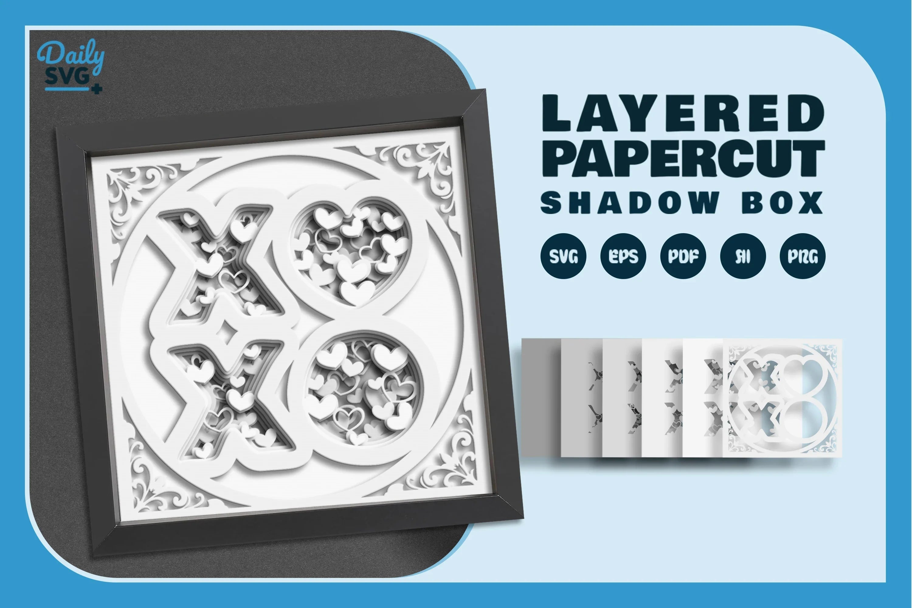 White XOXO Valentine Heart Papercut SVG Bundle - CraftNest - Digital Crafting and Art
