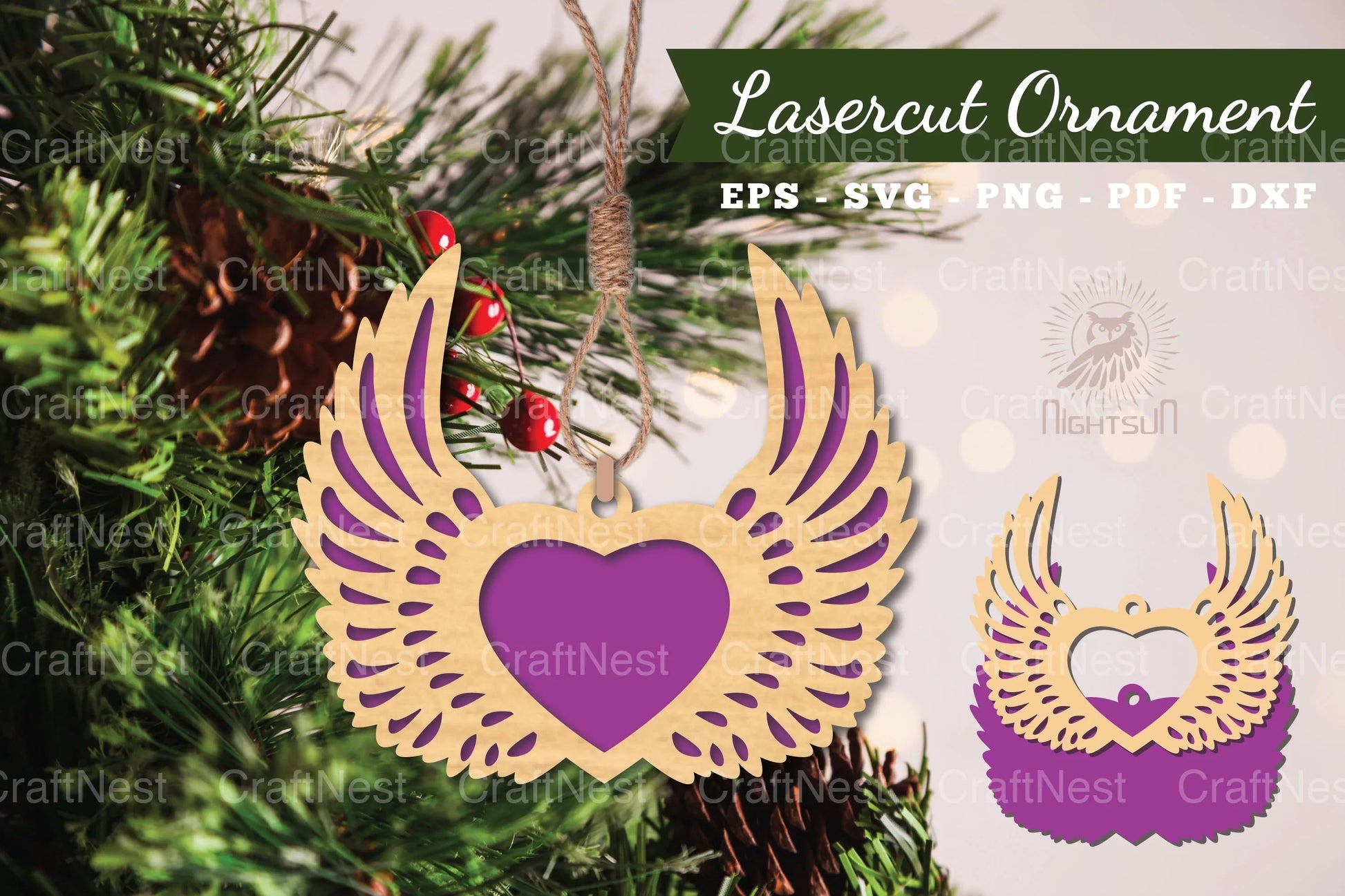 Wings Heart Laser Cut Ornament SVG Bundle - CraftNest - Digital Crafting and Art