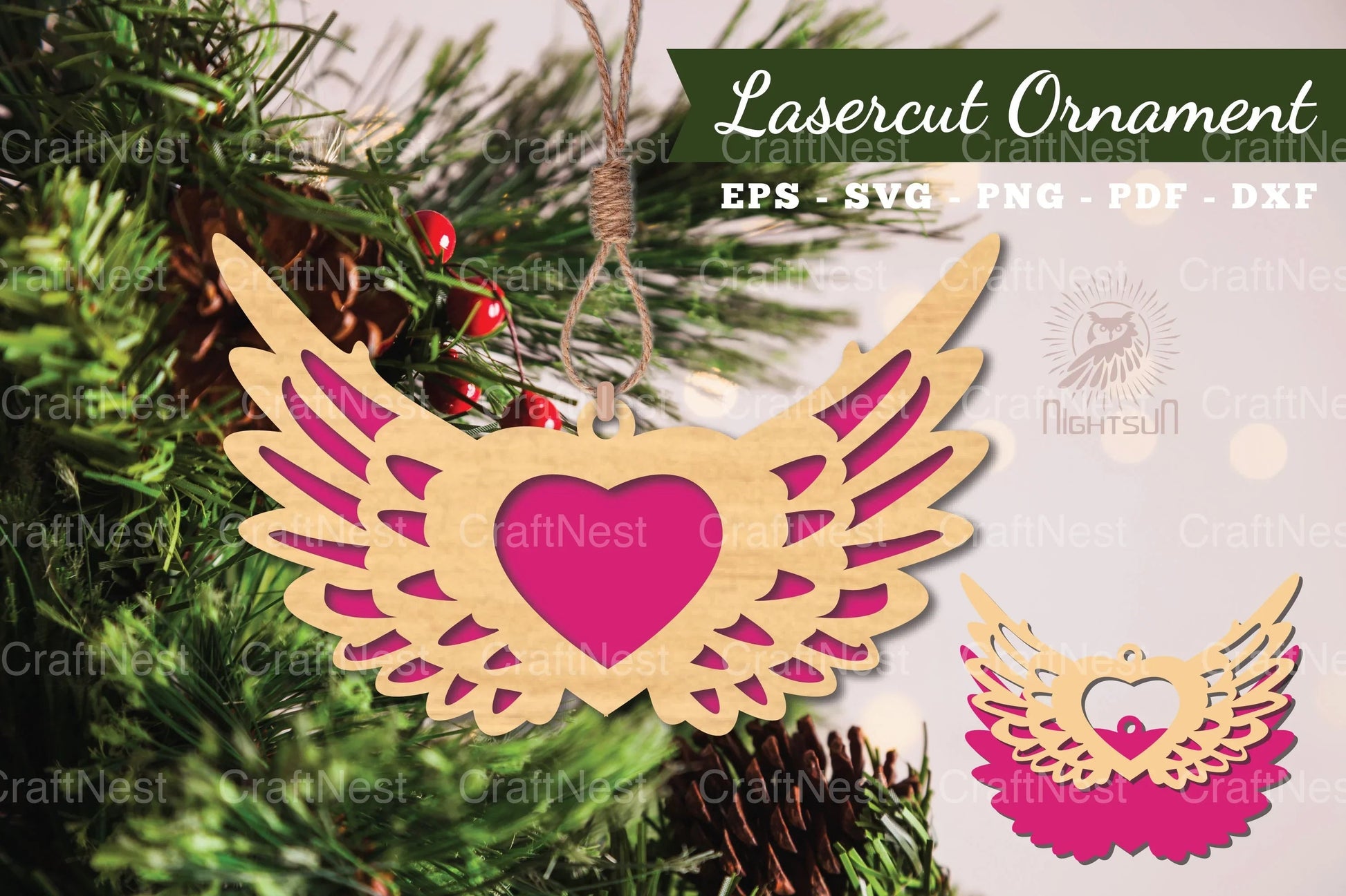 Wings Heart Laser Cut Ornament SVG Bundle - CraftNest - Digital Crafting and Art