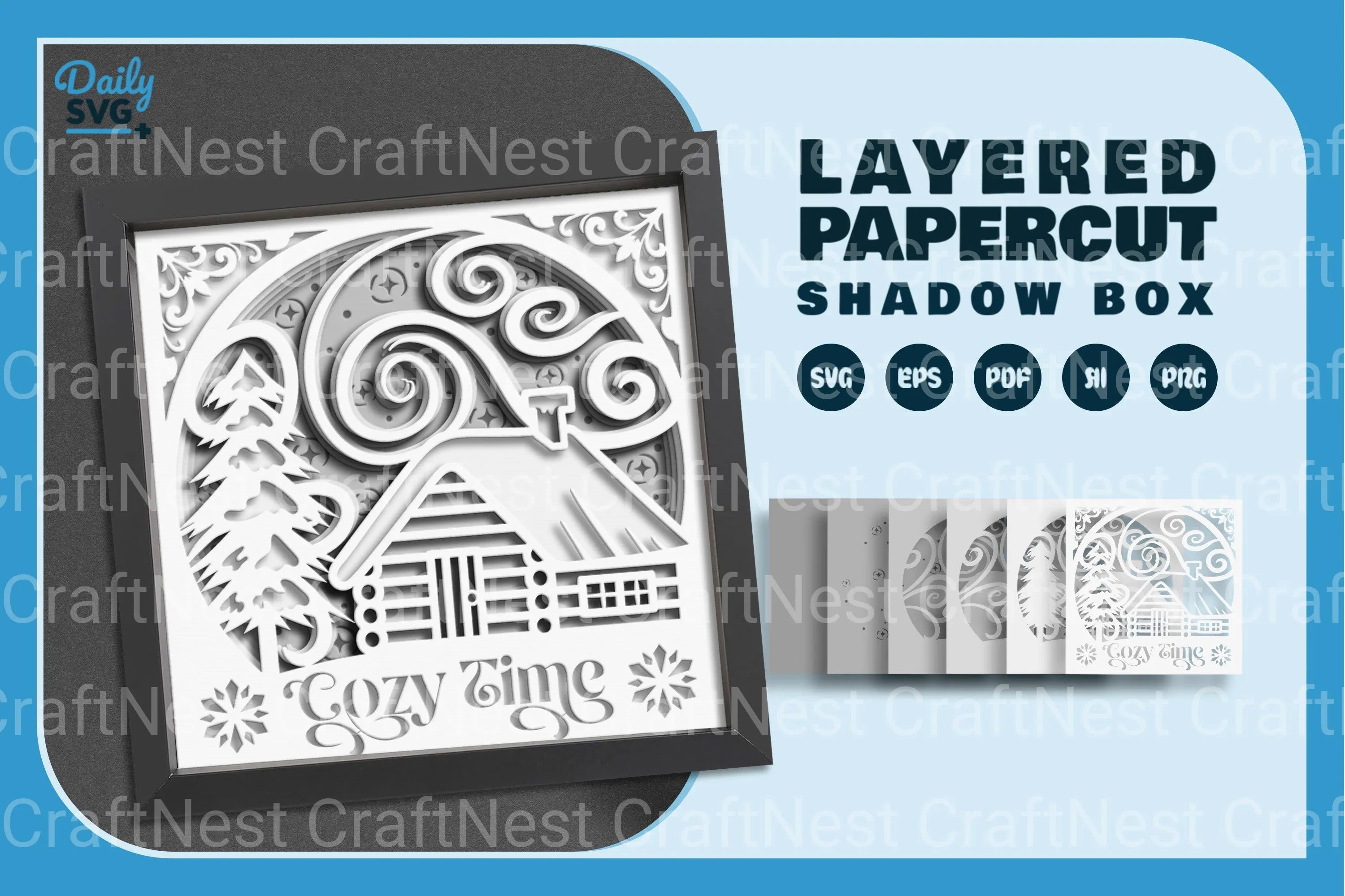 Winter Cabin White Papercut SVG Bundle