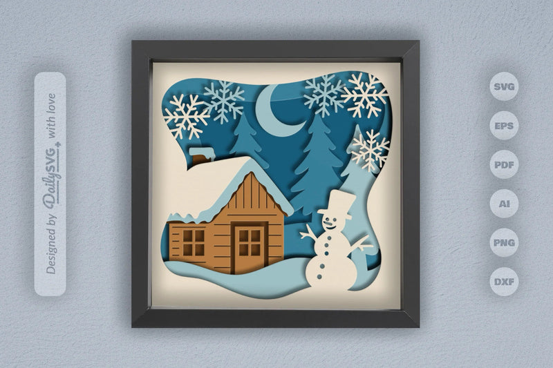 Winter Cabin Papercut SVG Bundle with Snowman - CraftNest - Digital Crafting and Art