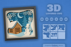 Winter Cabin Papercut SVG Bundle with Snowman - CraftNest - Digital Crafting and Art