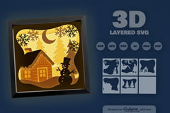 Winter Cabin Papercut SVG Bundle with Snowman - CraftNest - Digital Crafting and Art