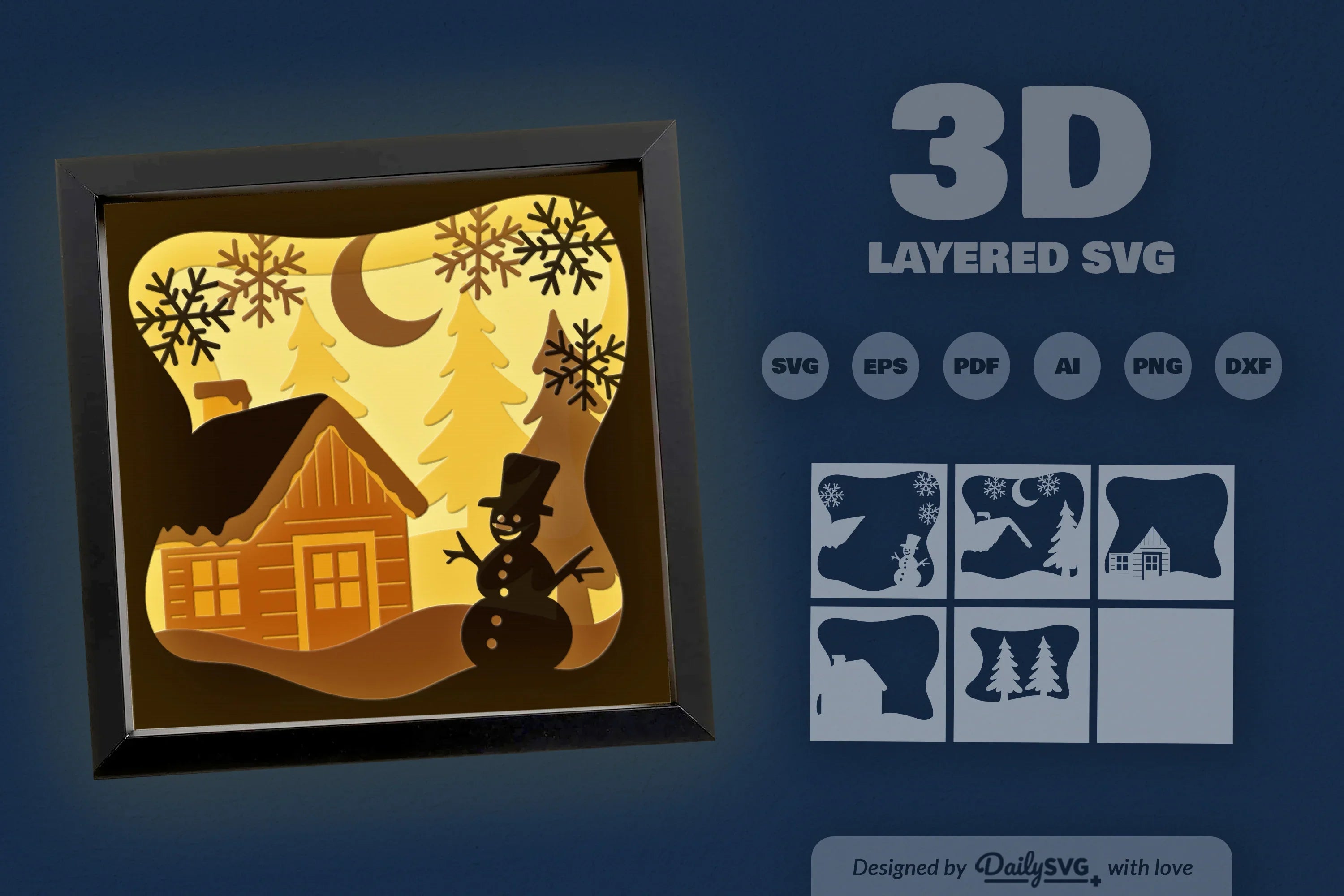 Winter Cabin Papercut SVG Bundle with Snowman - CraftNest - Digital Crafting and Art