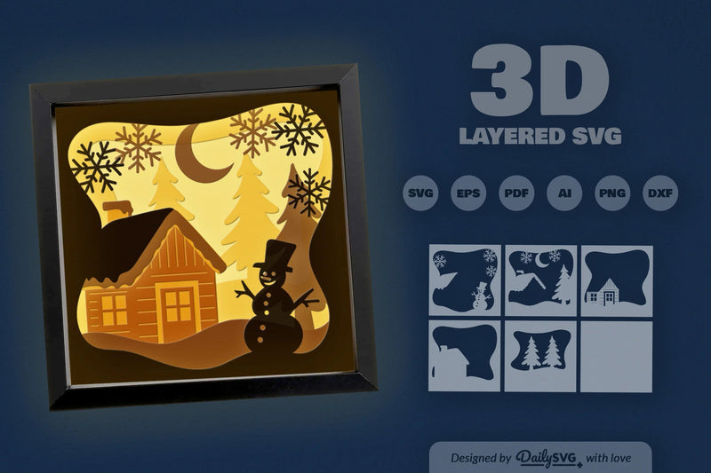 Winter Cabin Papercut SVG Bundle with Snowman - CraftNest - Digital Crafting and Art