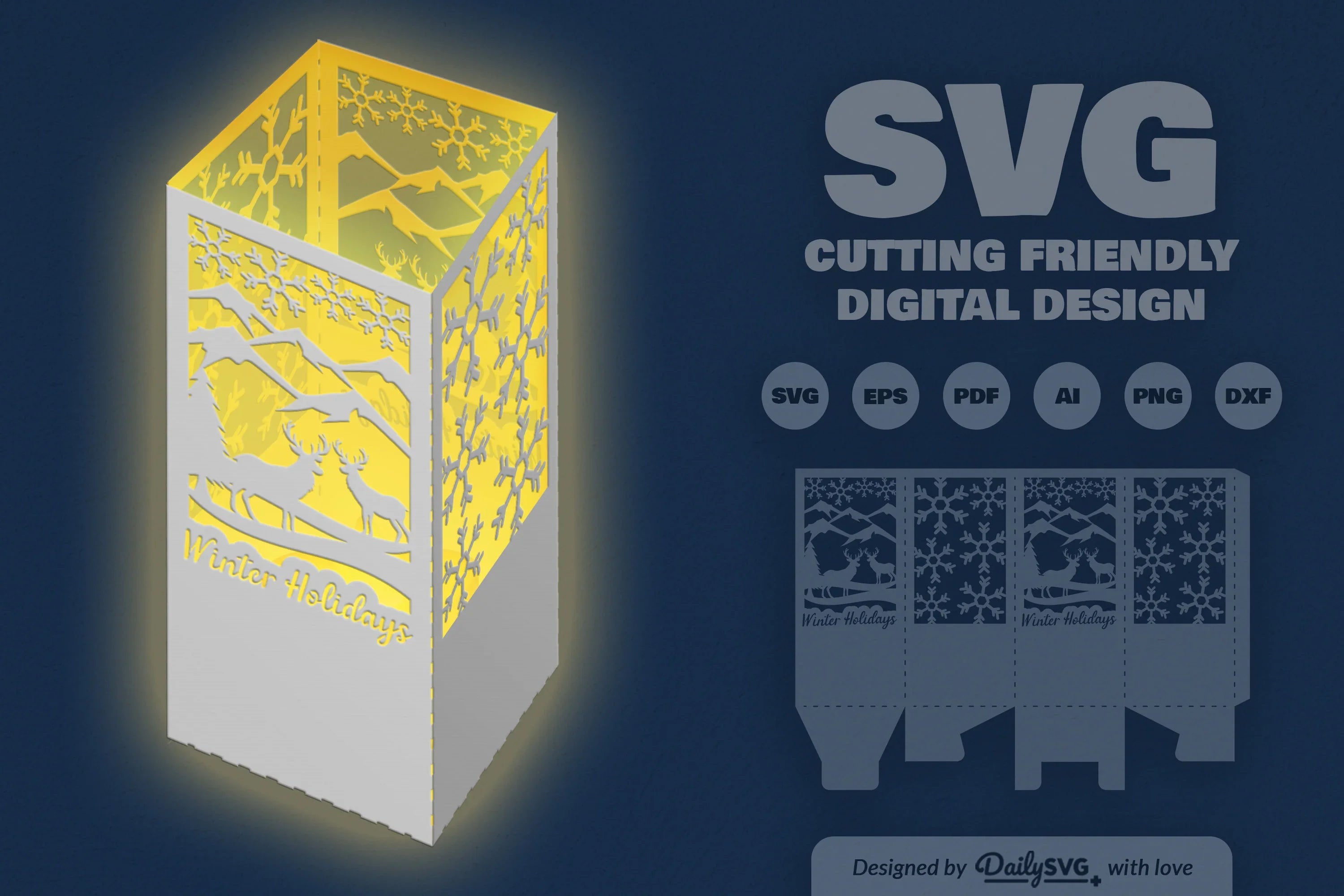 Winter Deer Christmas Lantern Papercut Clipart SVG Bundle - CraftNest - Digital Crafting and Art