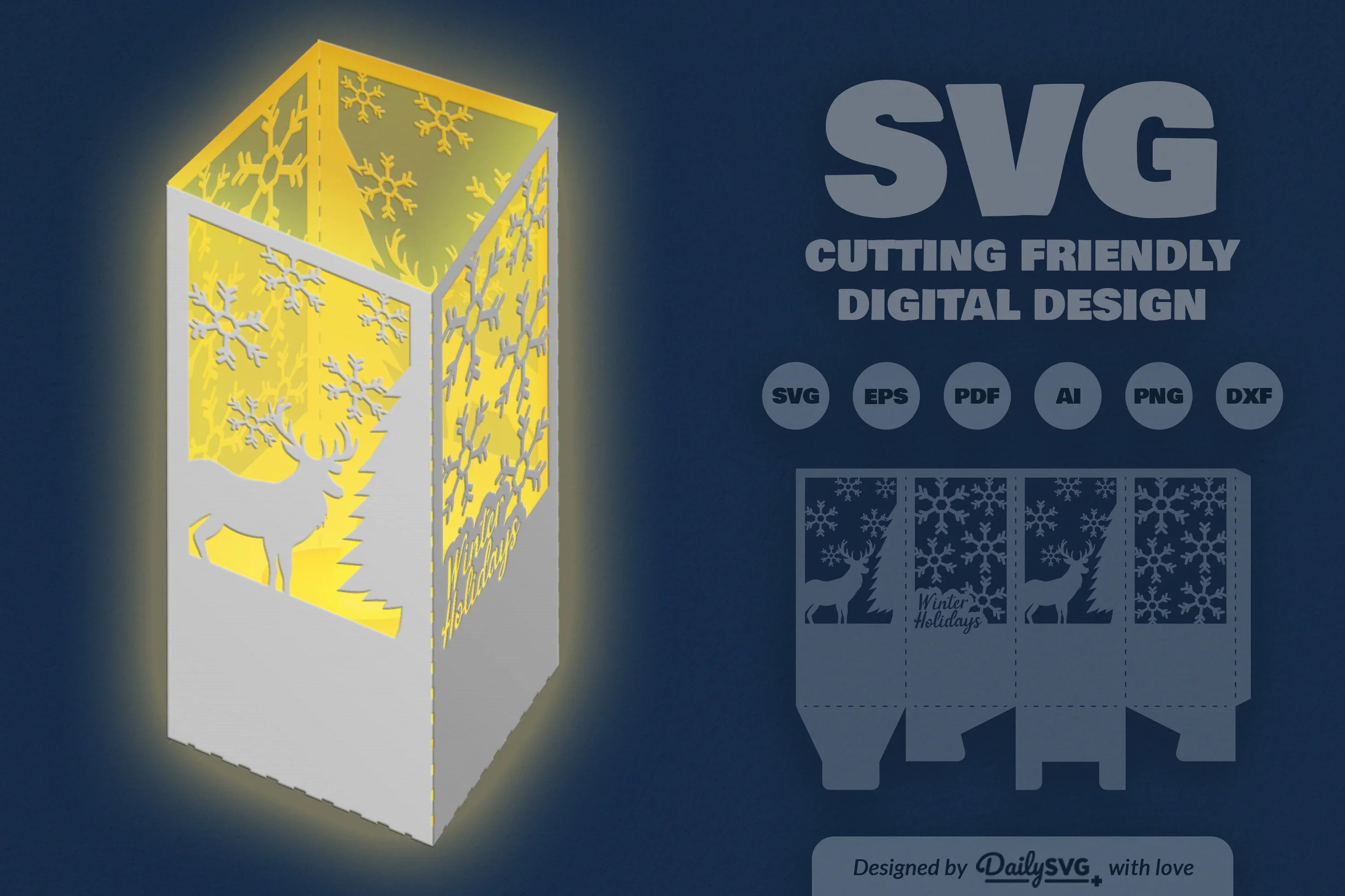 Winter Deer Christmas Lantern Papercut Clipart SVG Bundle - CraftNest - Digital Crafting and Art