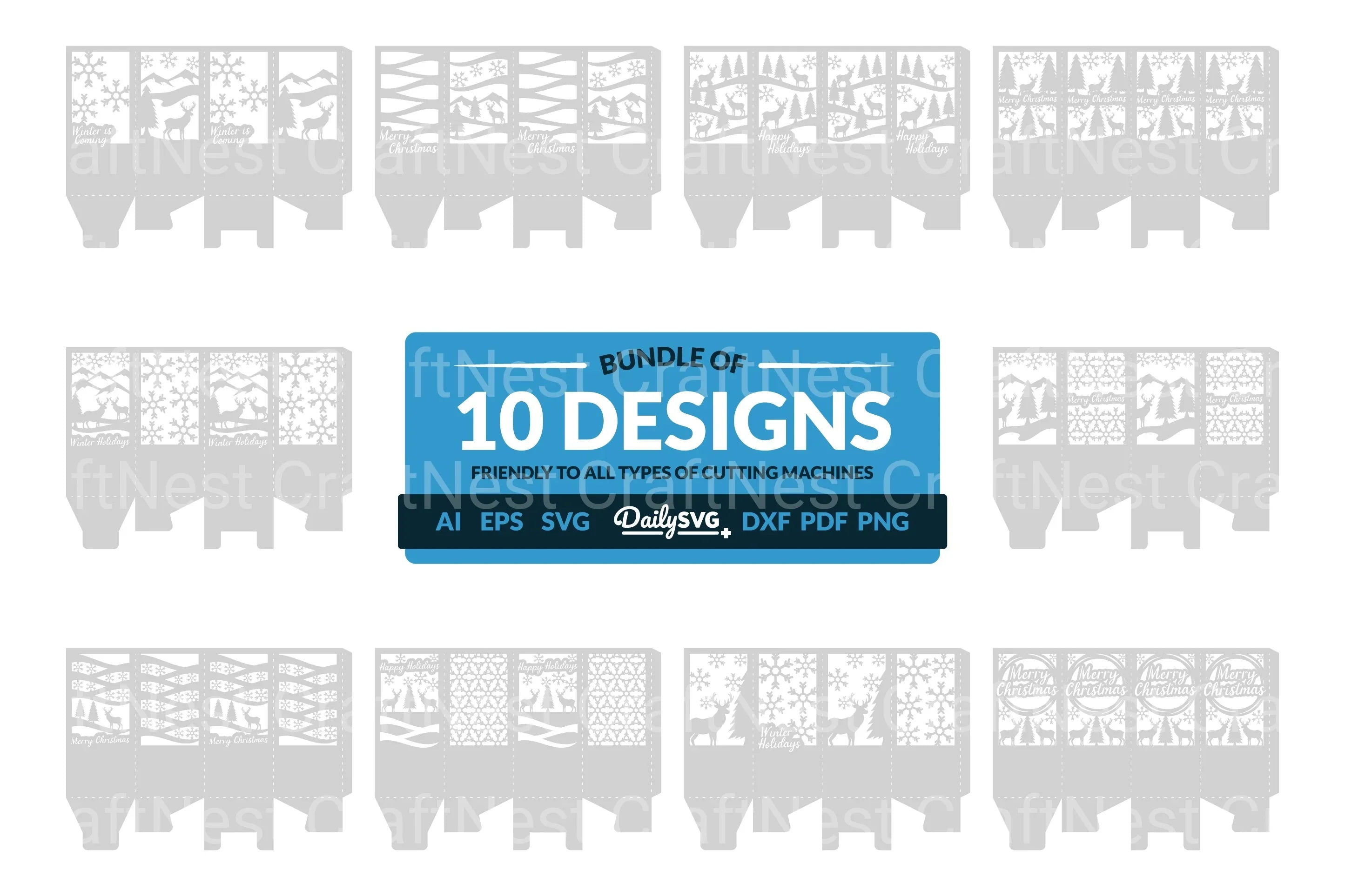 Winter Deer Christmas Lantern Papercut Clipart SVG Bundle