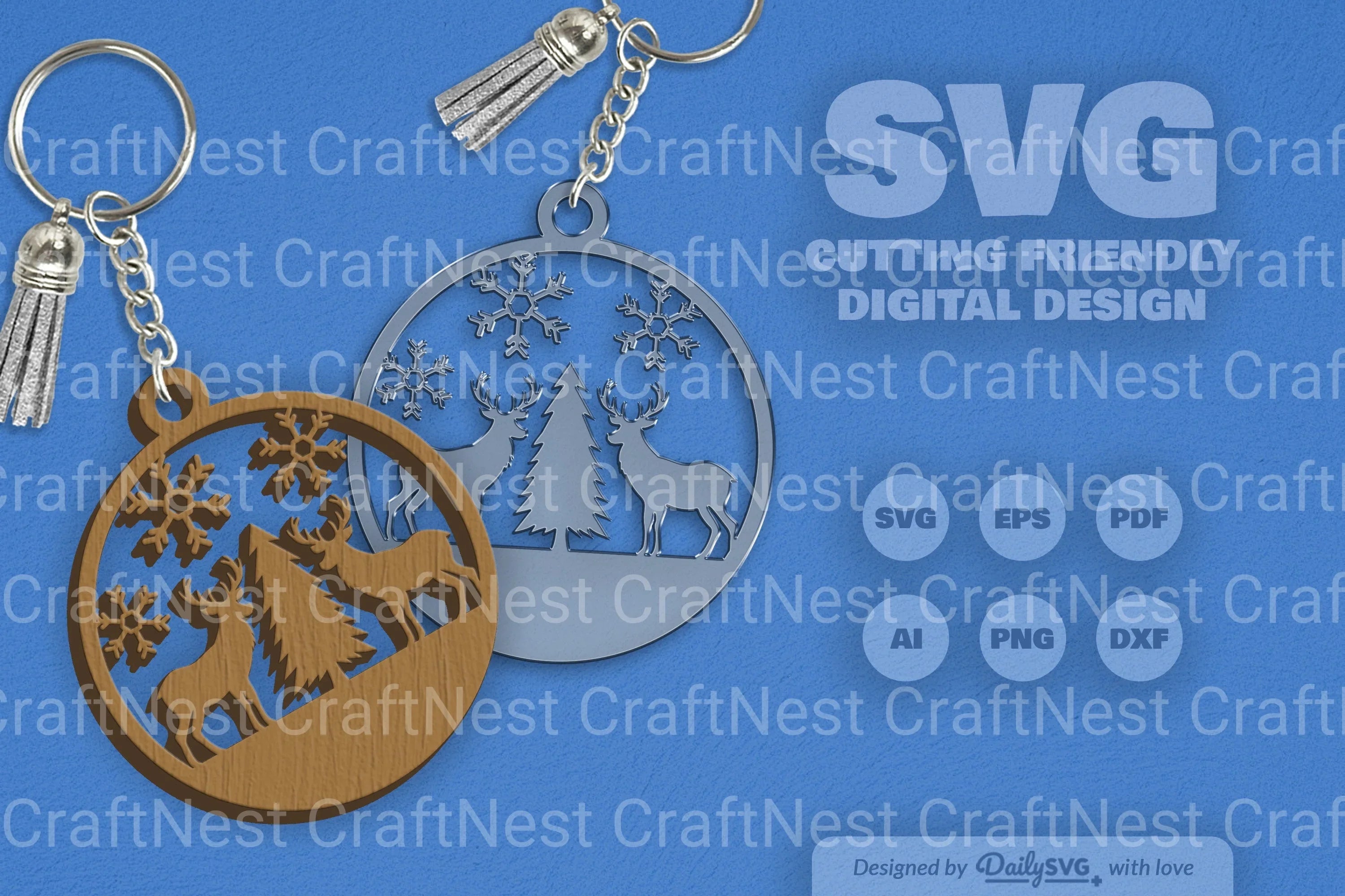 Winter Deer Keychain Clipart SVG Bundle