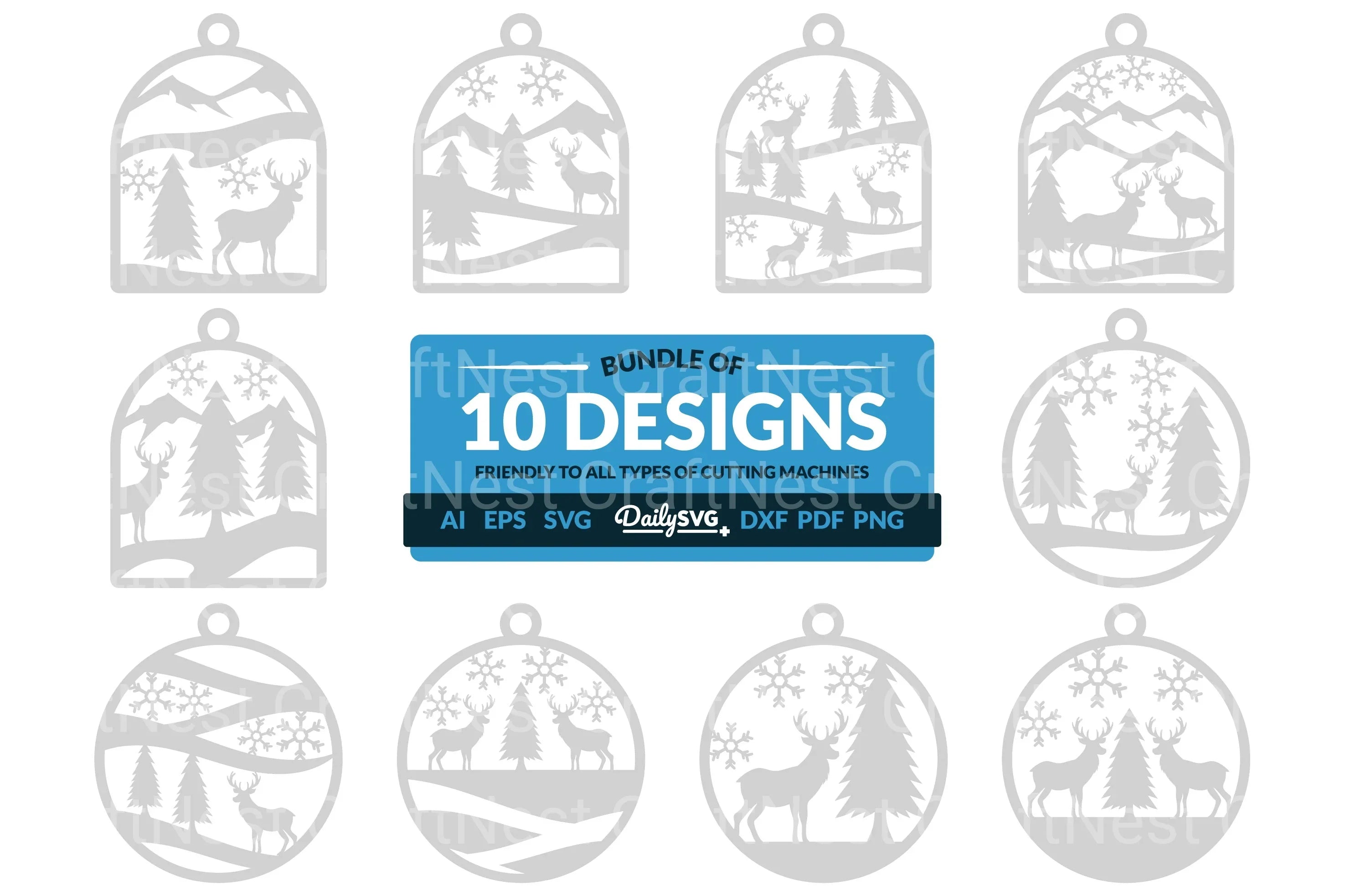 Winter Deer Keychain Clipart SVG Bundle