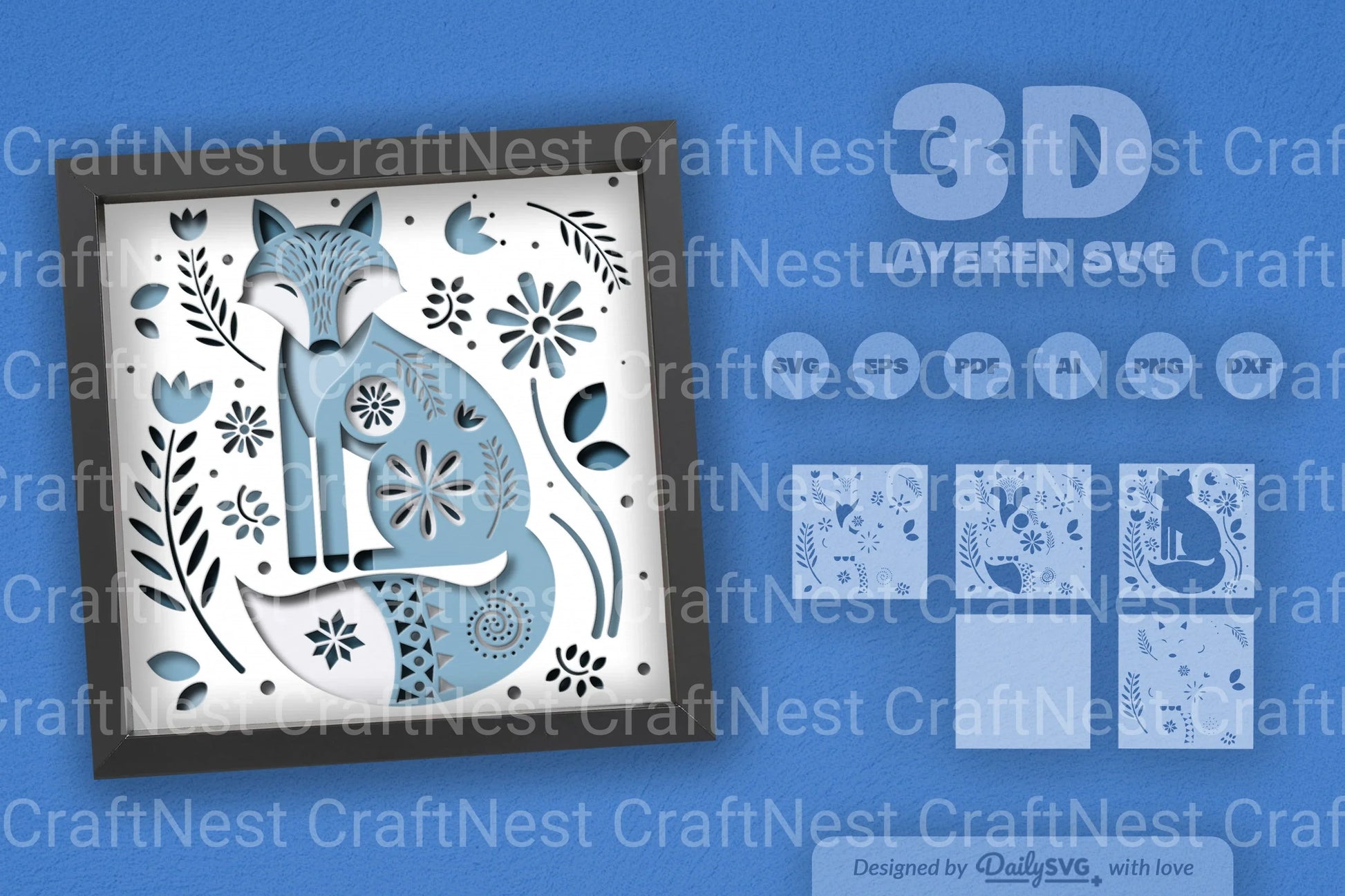Winter Fox Folk Art Papercut SVG Bundle - CraftNest - Digital Crafting and Art