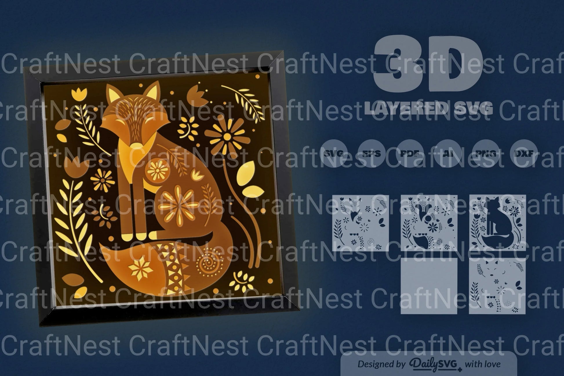 Winter Fox Folk Art Papercut SVG Bundle - CraftNest - Digital Crafting and Art