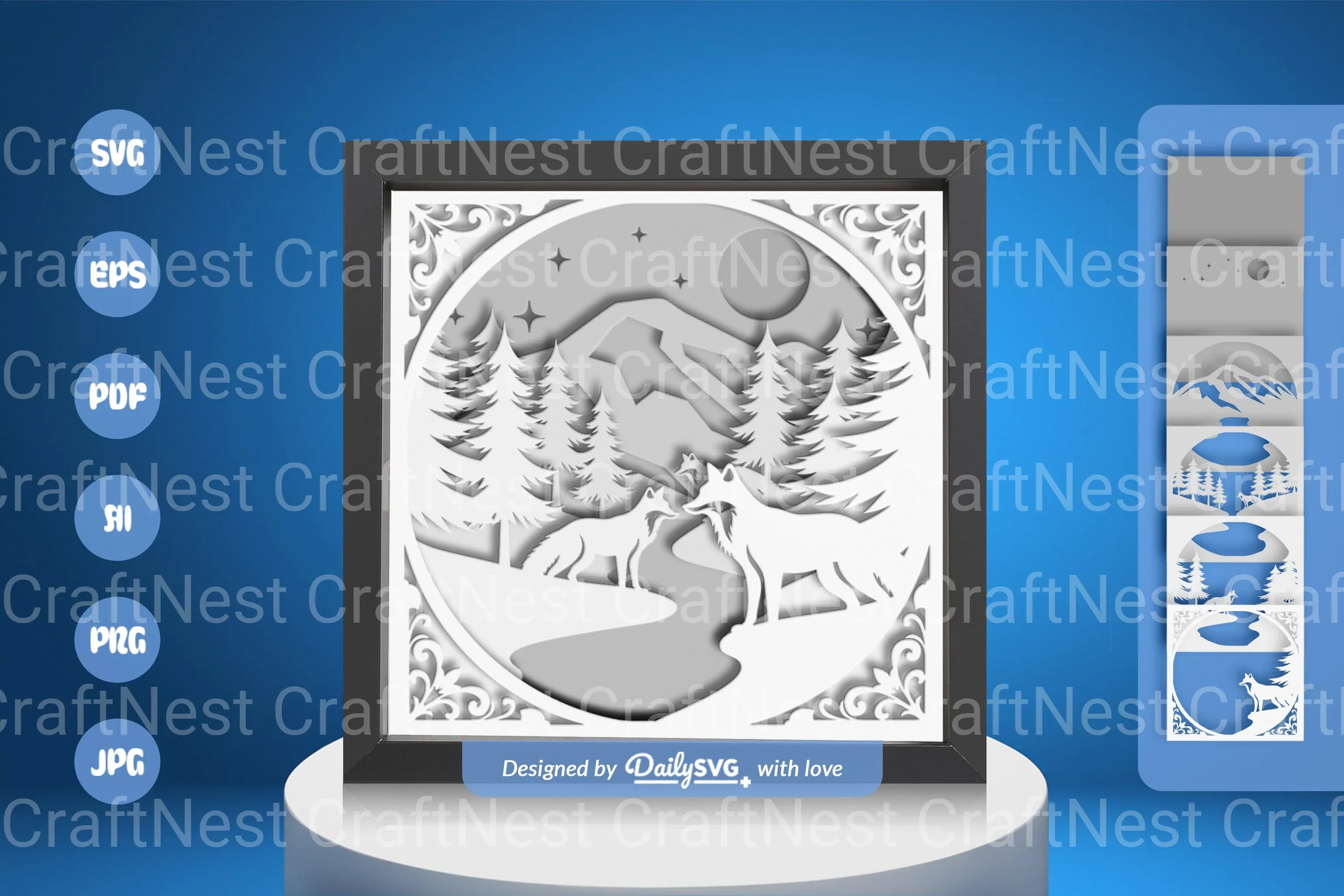 Winter Fox White Papercut SVG Bundle