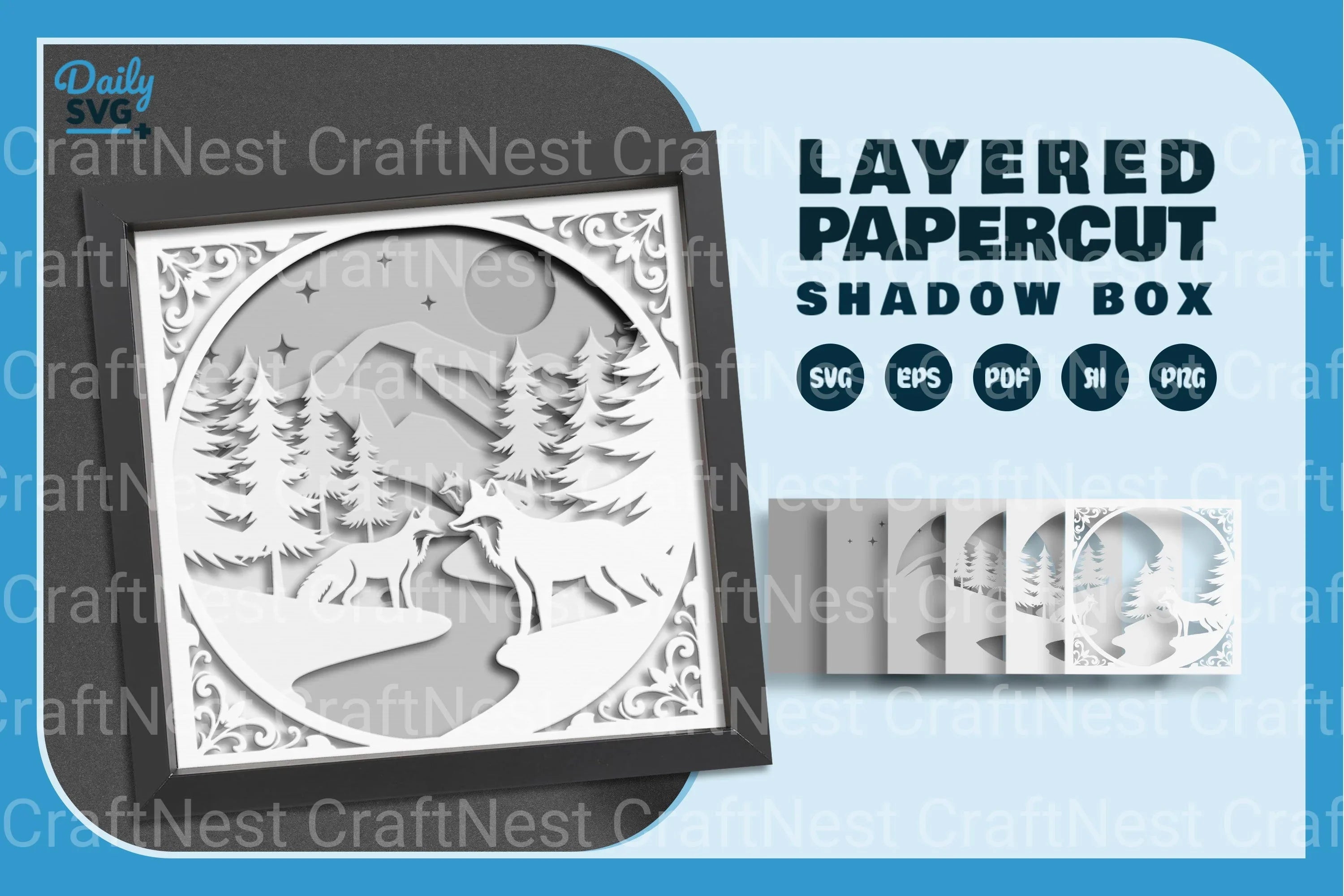 Winter Fox White Papercut SVG Bundle