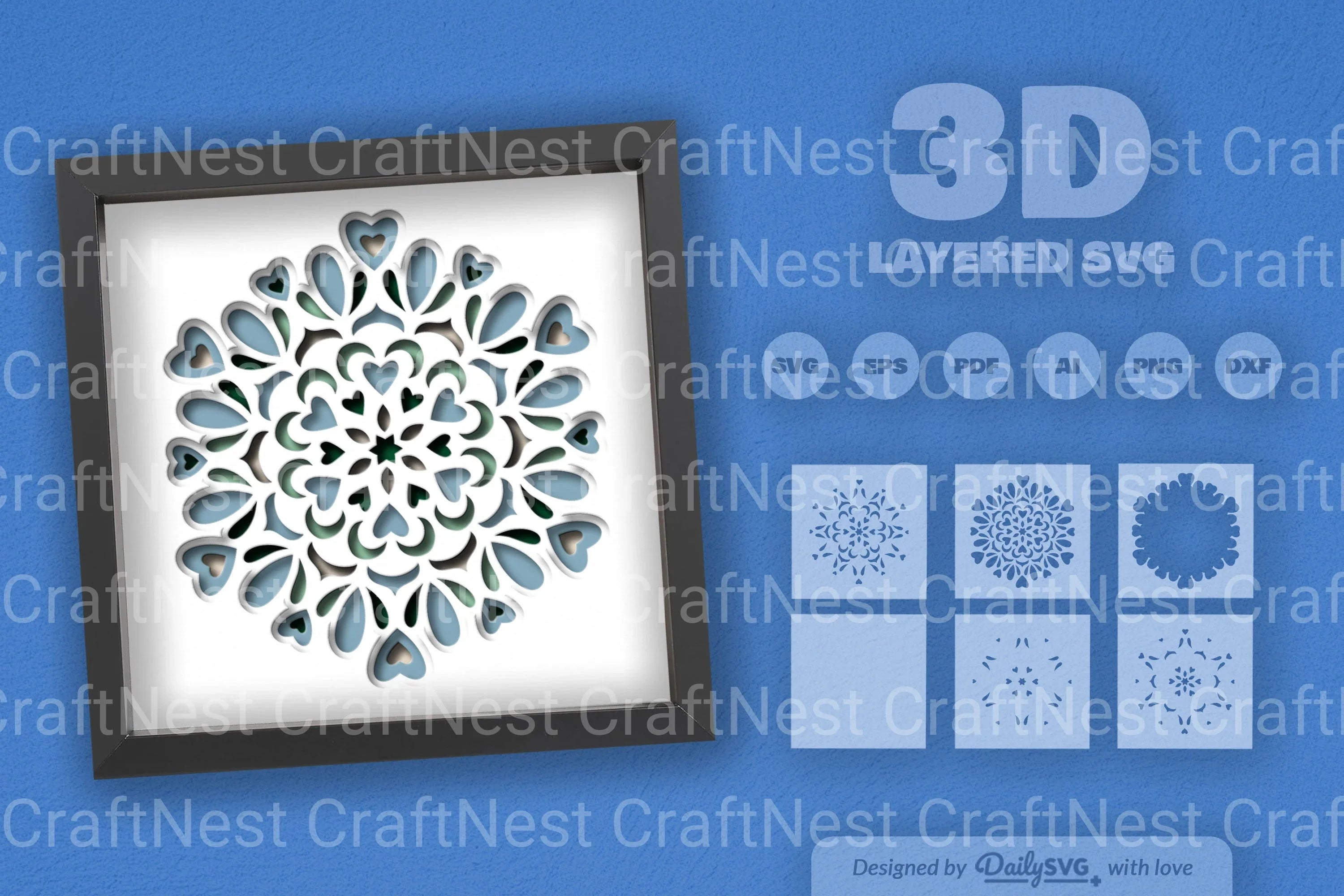 Winter Mandala Heart Papercut SVG Bundle