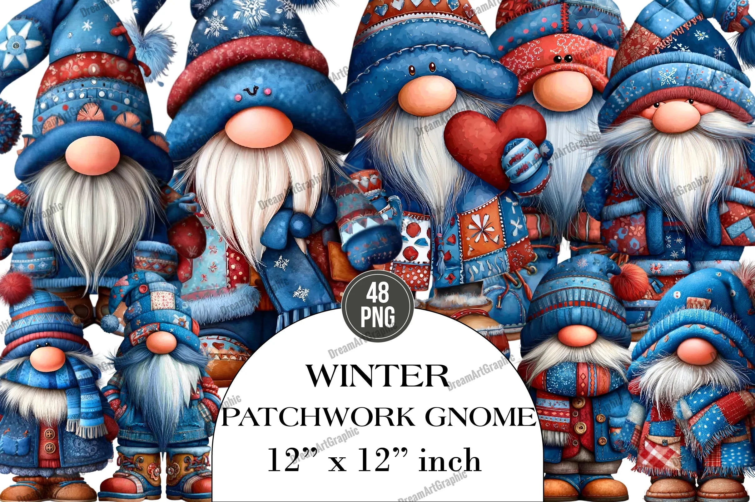 Winter Patchwork Gnome Clipart Bundle - CraftNest - Digital Crafting and Art