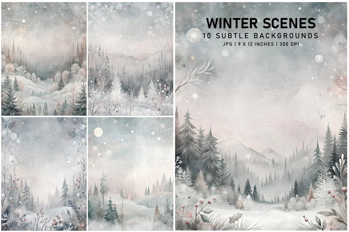 Winter Scenes Digital Papers - Christmas