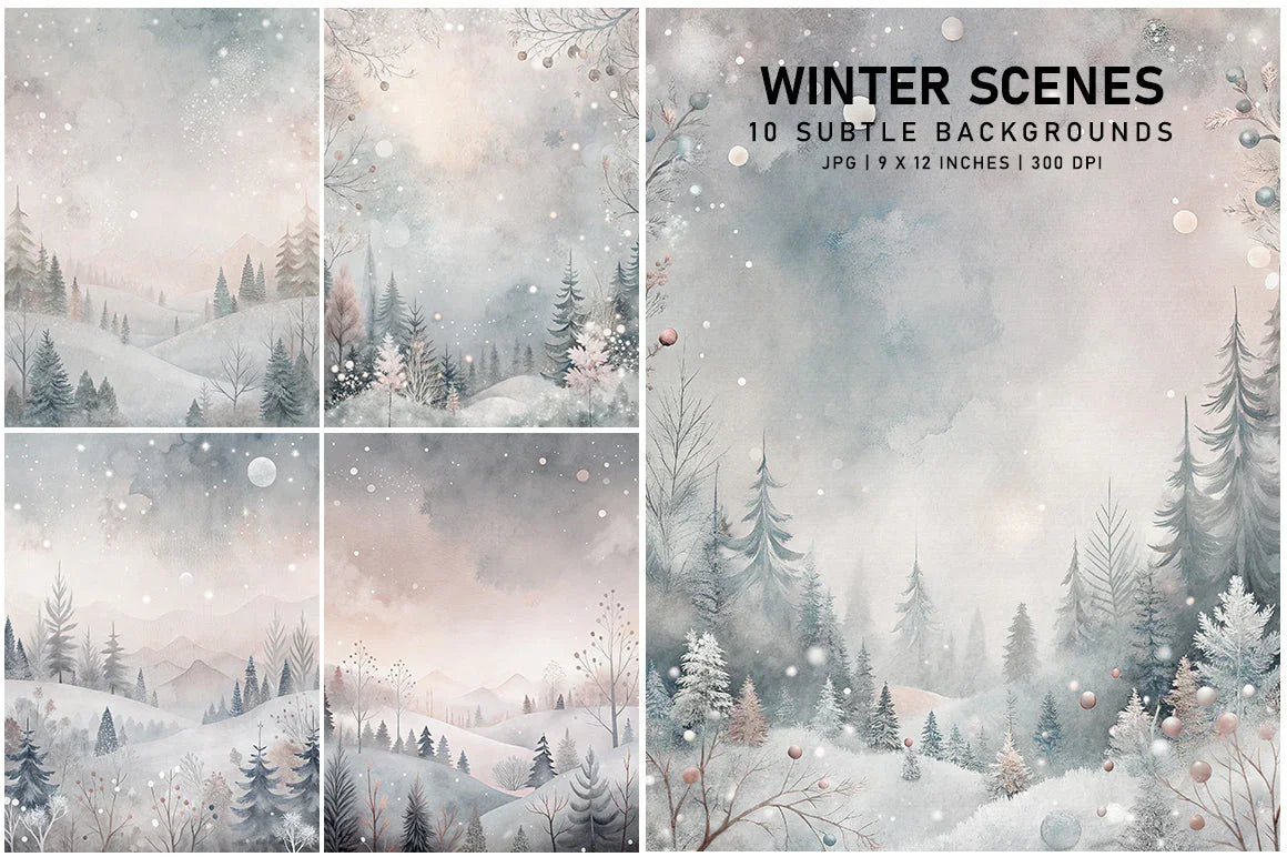 Winter Scenes Digital Papers - Christmas
